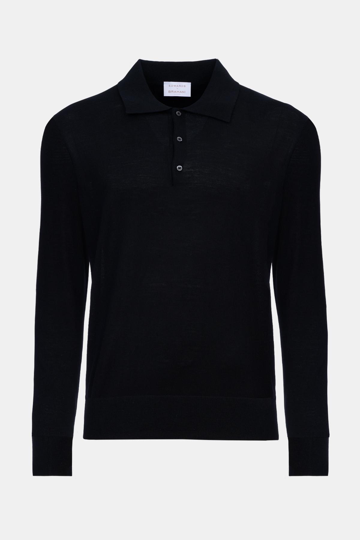 Erkek Siyah Polo Yaka Yün Kazak