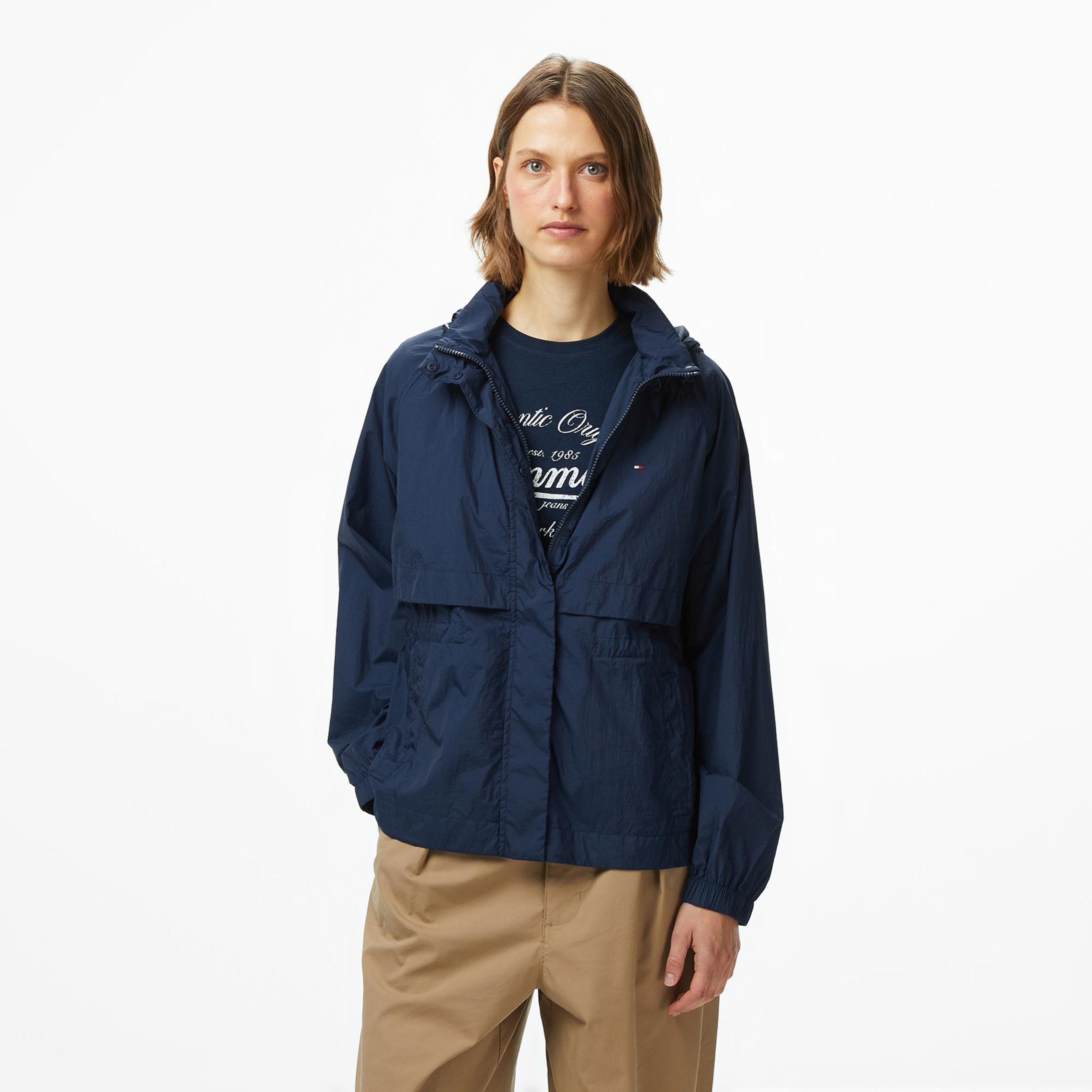 『TEN NYLON JKT NAVY S』 Tommy Hilfiger Nylon Packable Kadın Lacivert Ceket WW0WW46444-C1G