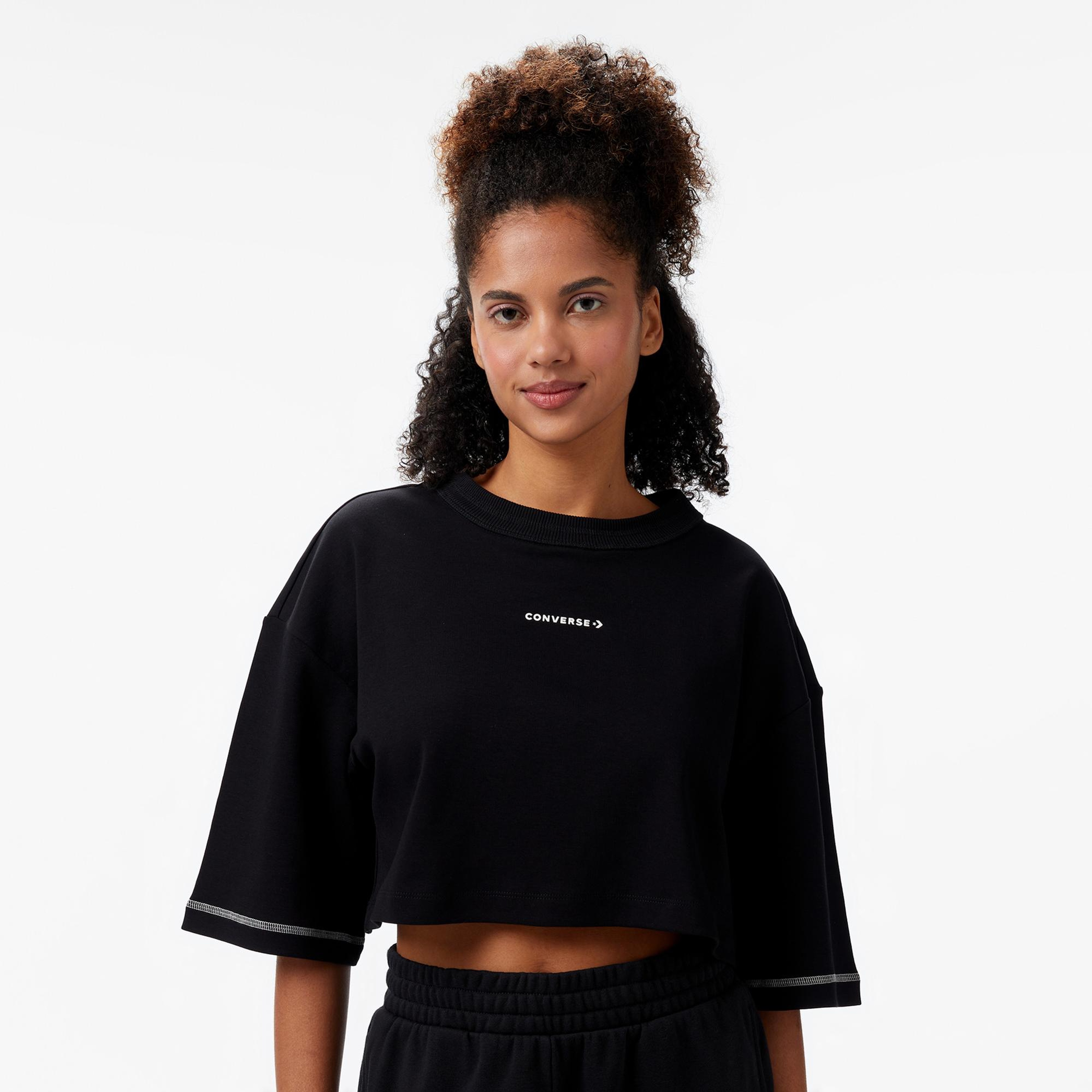 Converse Star Chevron Baskılı Kadın Siyah T-Shirt