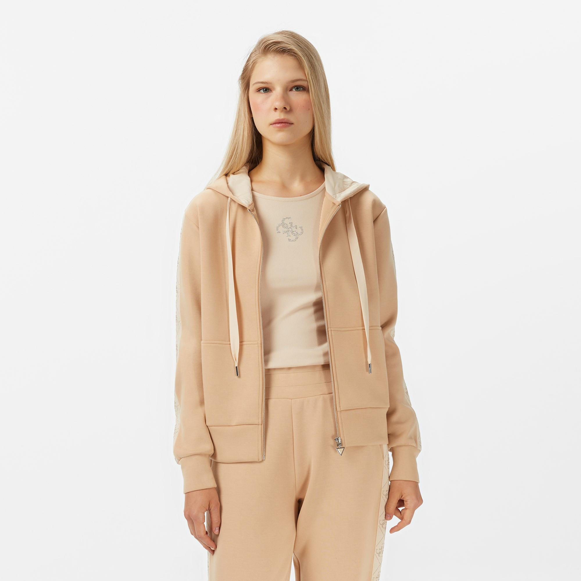 Guess New Hooded Scuba Kadın Bej Hoodie