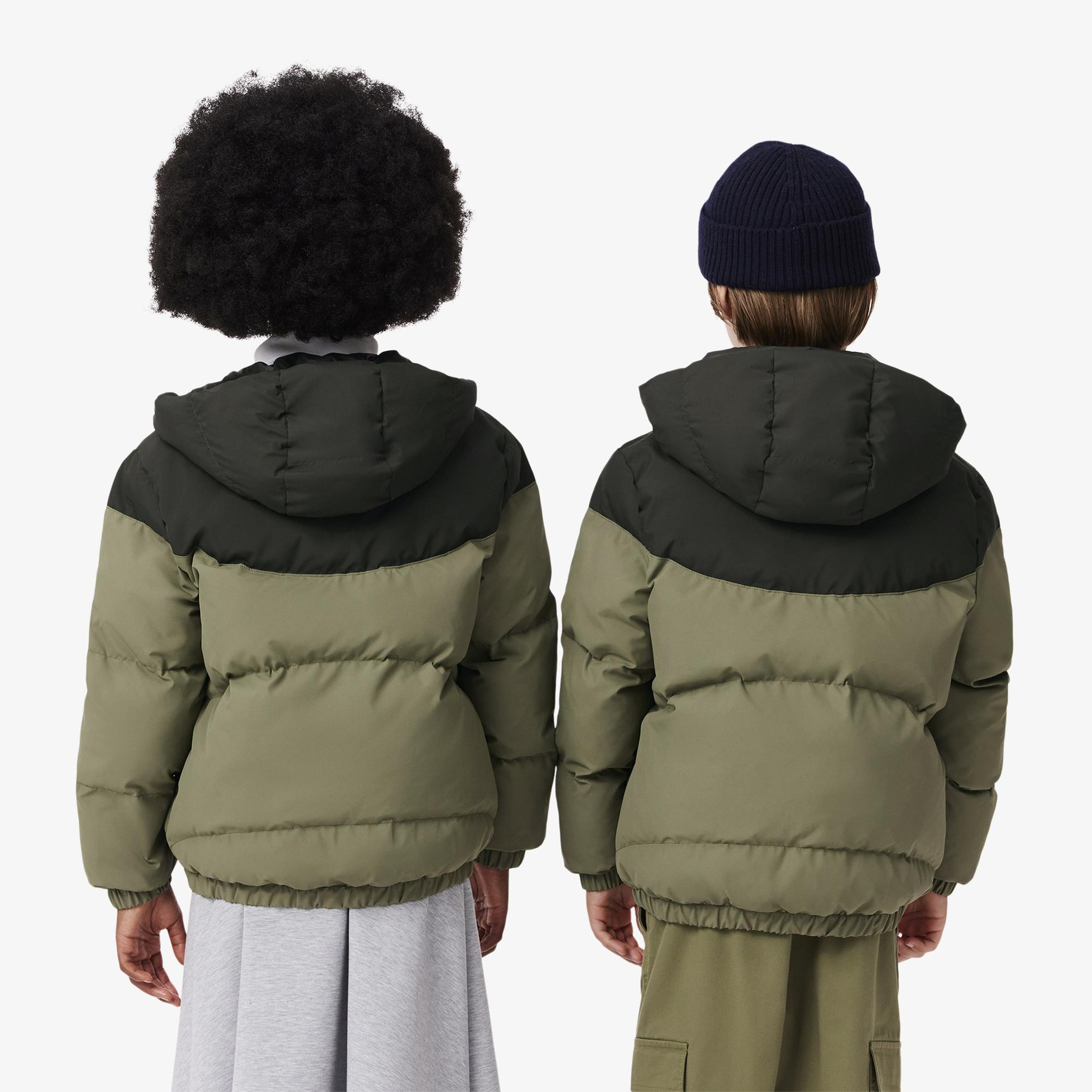 Lacoste Çocuk Kapüşonlu Renk Bloklu Haki Mont