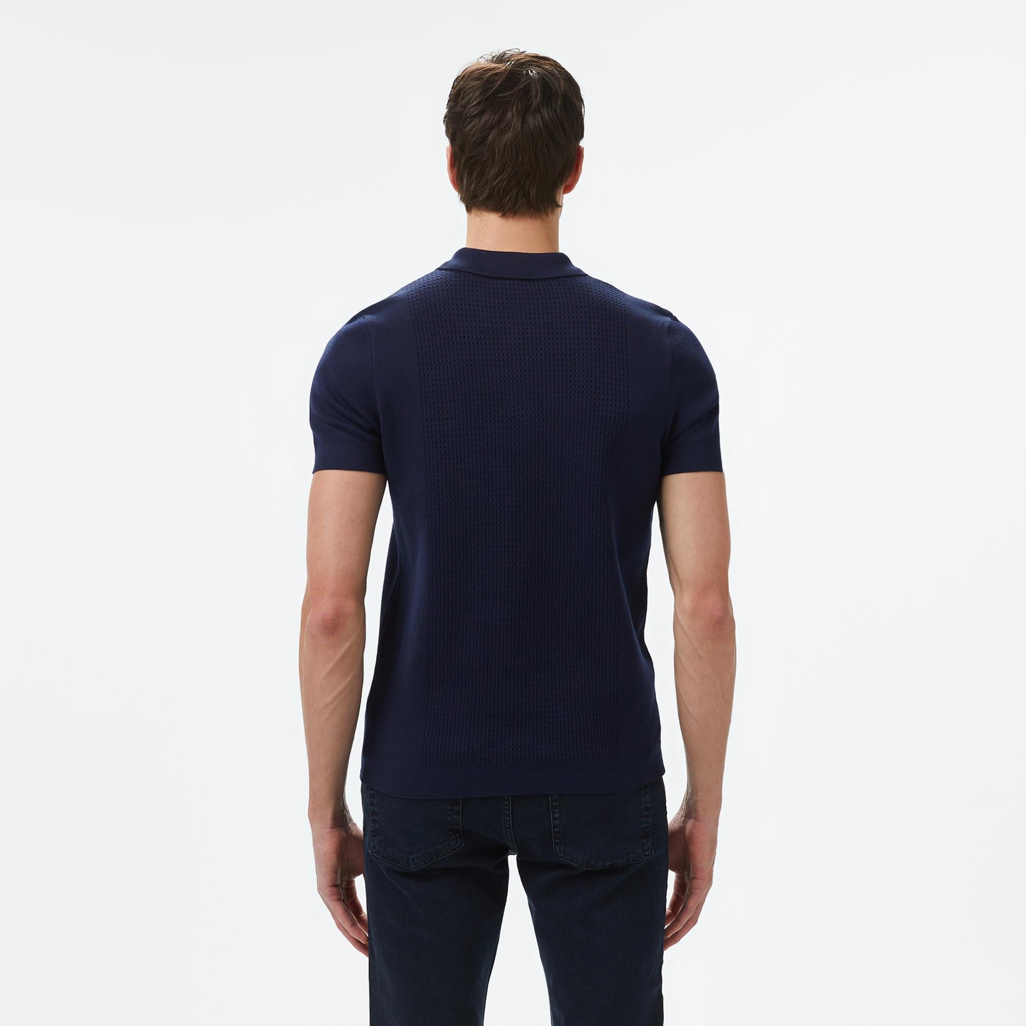 Lacoste Erkek Kısa Kollu Yarım Fermuarlı Lacivert Triko
