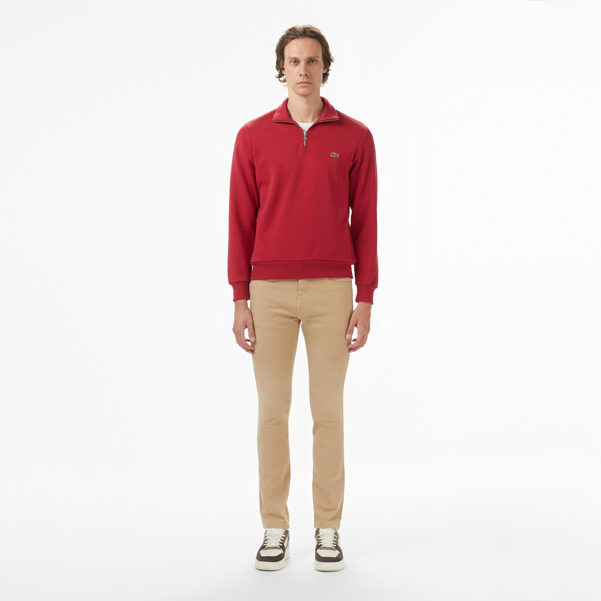 Lacoste Erkek Classic Fit Yarım Fermuarlı Bordo Sweatshirt