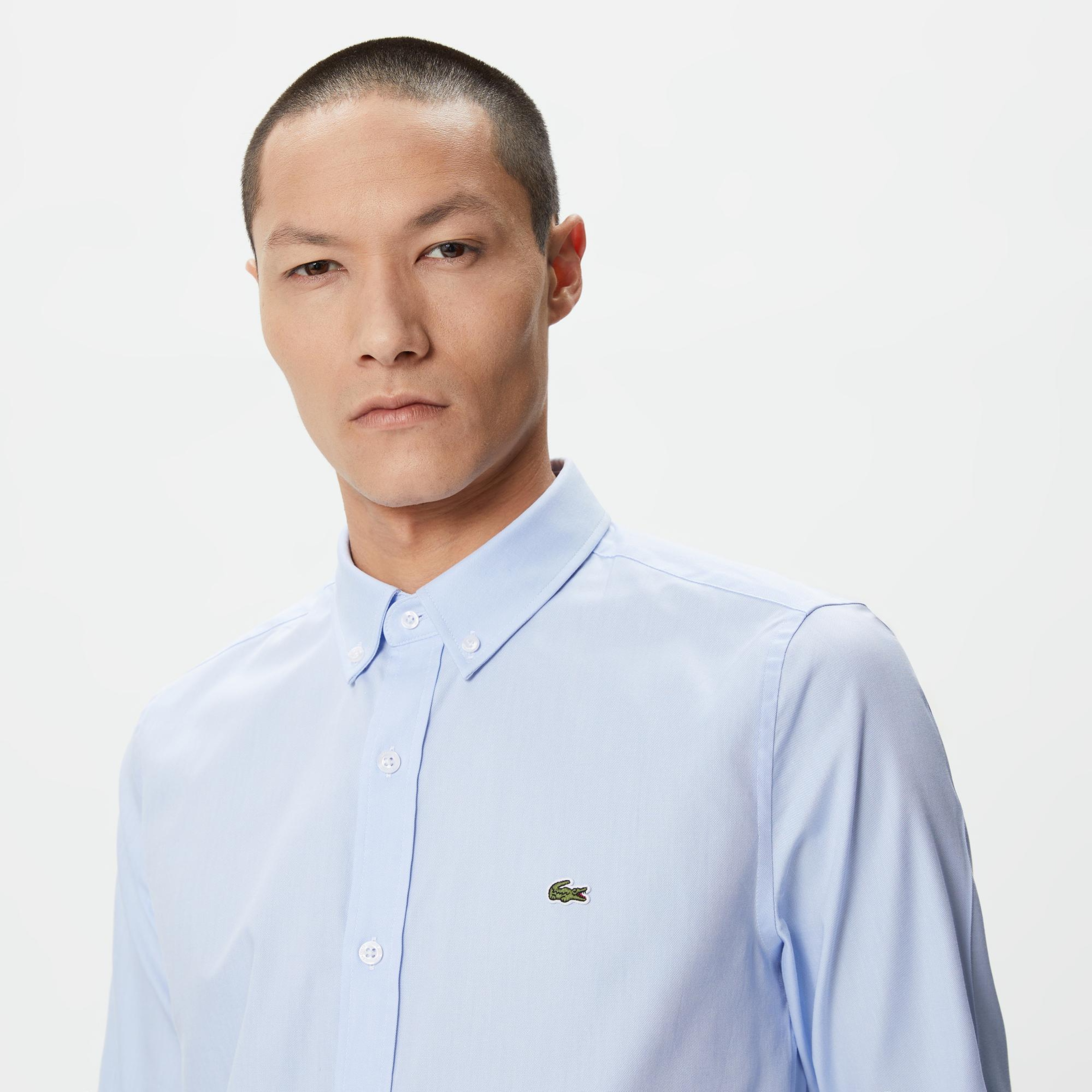 Lacoste Erkek Slim Fit Düğmeli Yaka Açık Mavi Gömlek