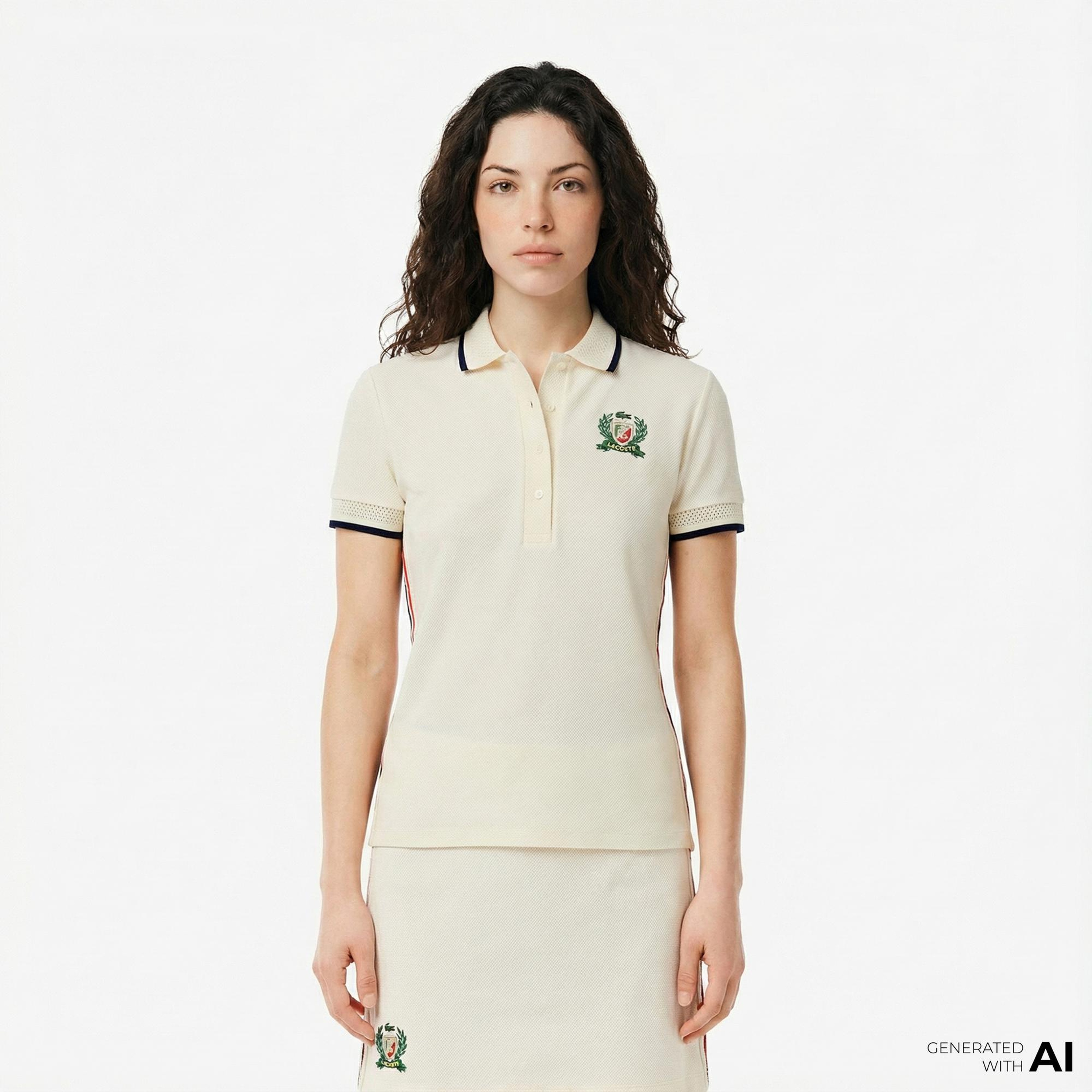 Lacoste Kadın Slim Fit Renk Bloklu Bej Polo