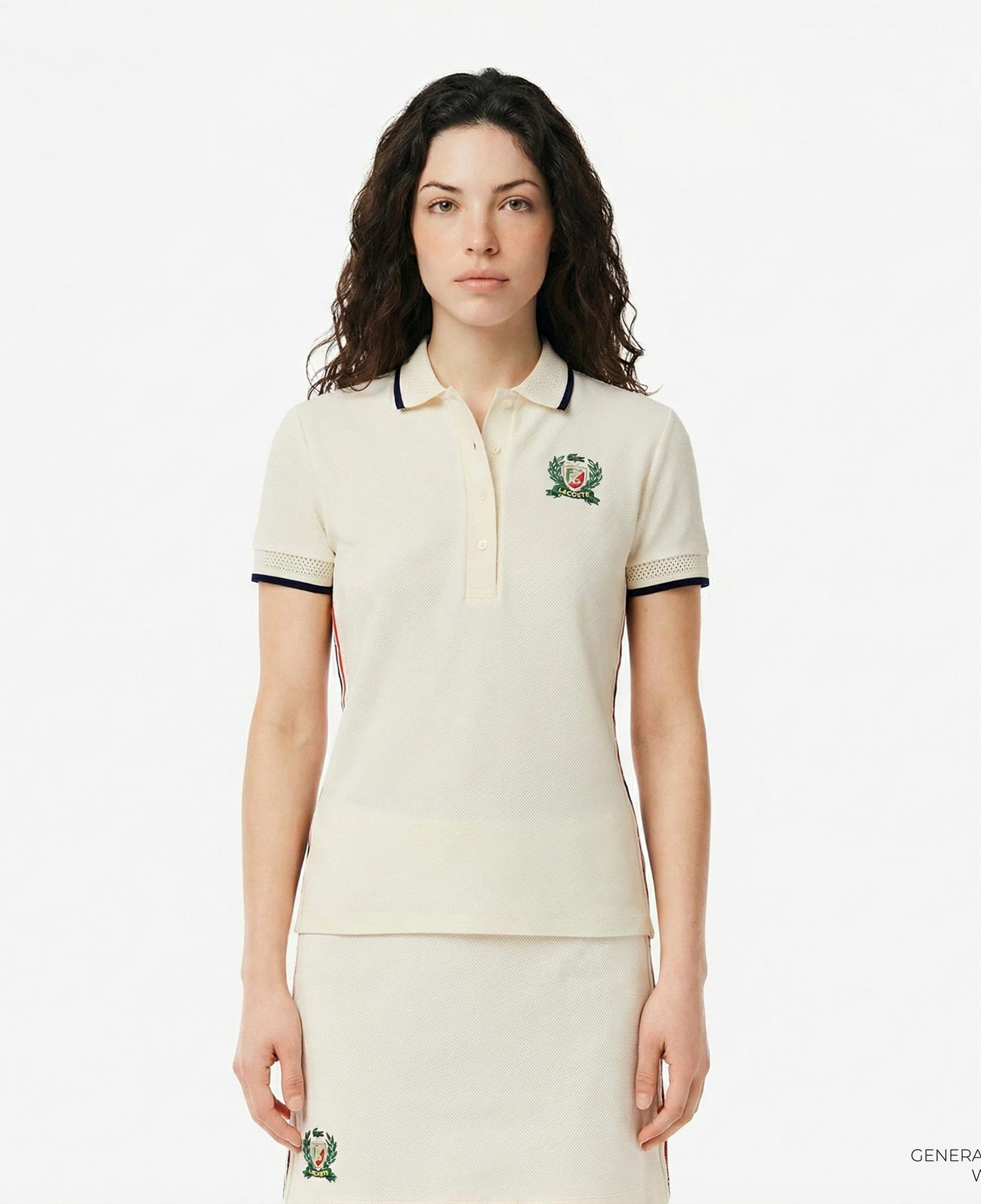 Lacoste Kadın Slim Fit Renk Bloklu Bej Polo