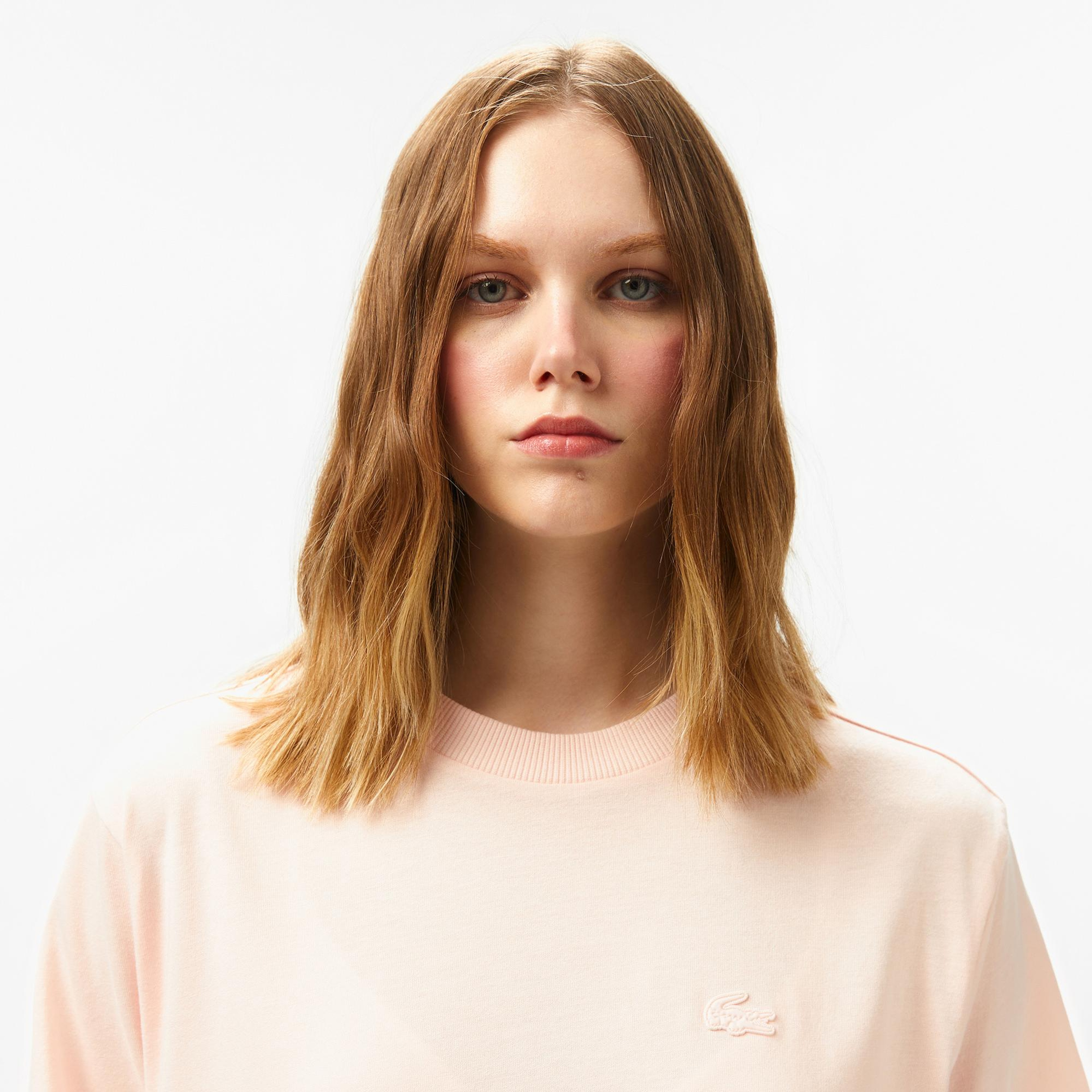 Lacoste Kadın Loose Fit Bisiklet Yaka Açık Pembe T-Shirt