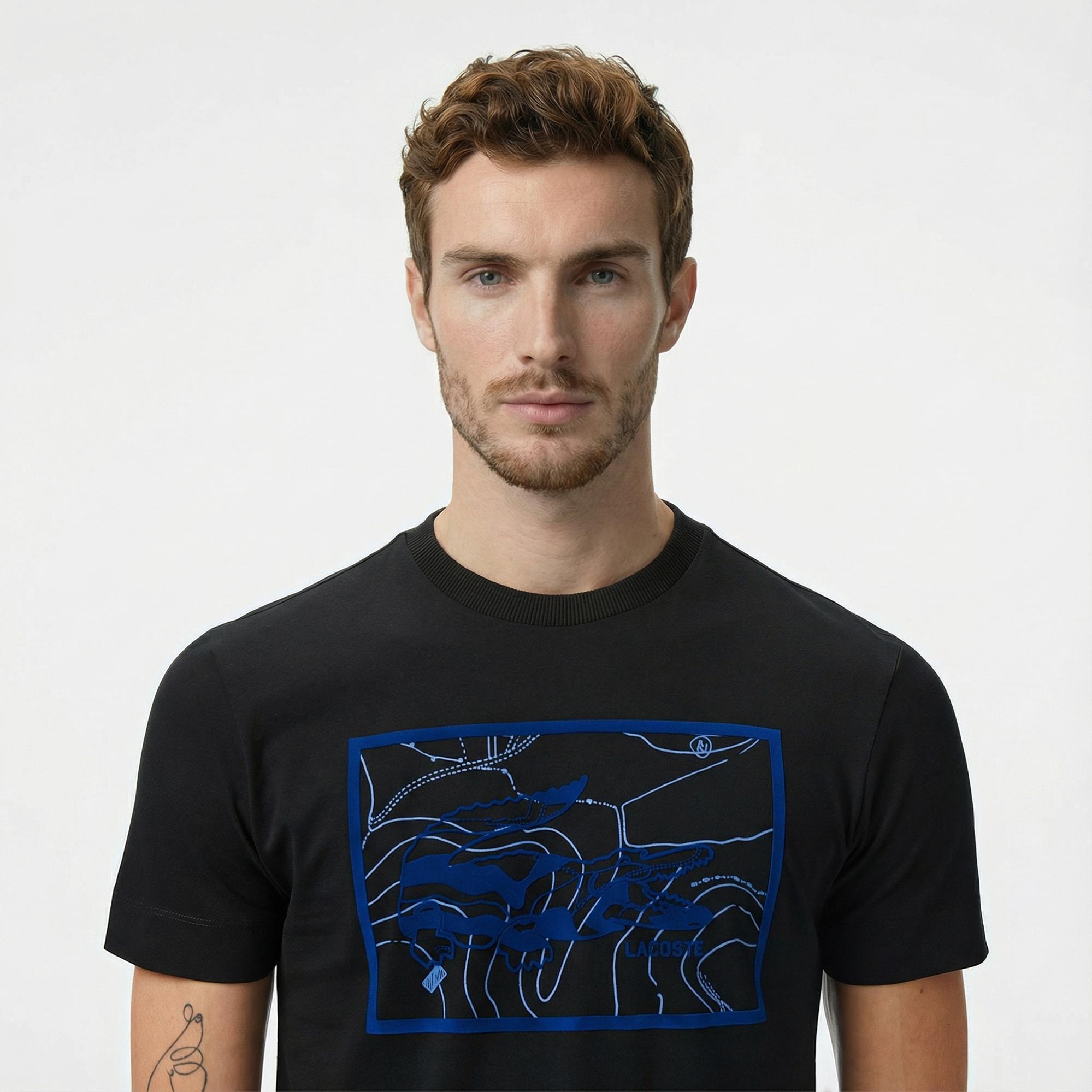 Lacoste Erkek Regular Fit Bisiklet Yaka Baskılı Siyah T-Shirt