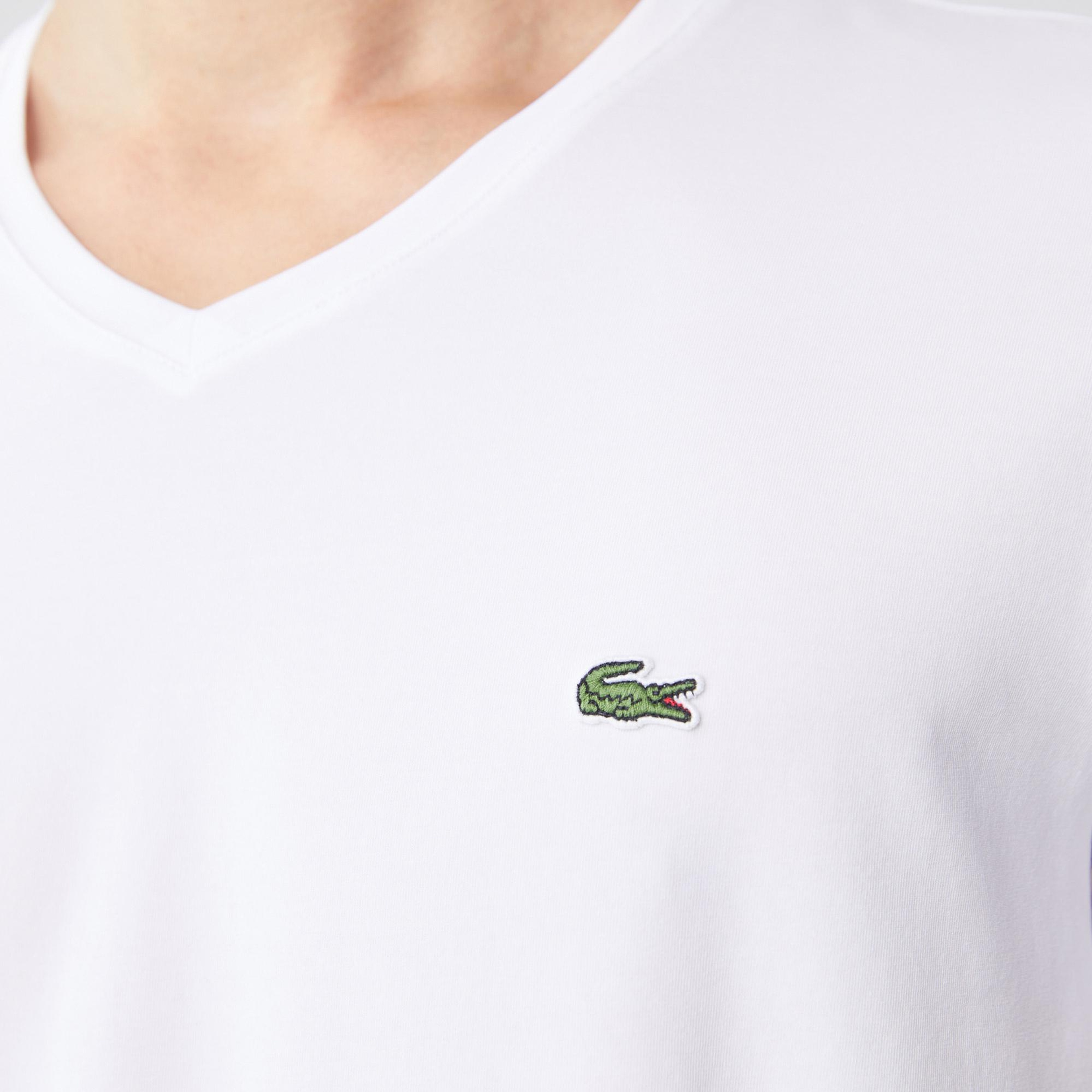 Lacoste Erkek Slim Fit V Yaka Beyaz T-Shirt