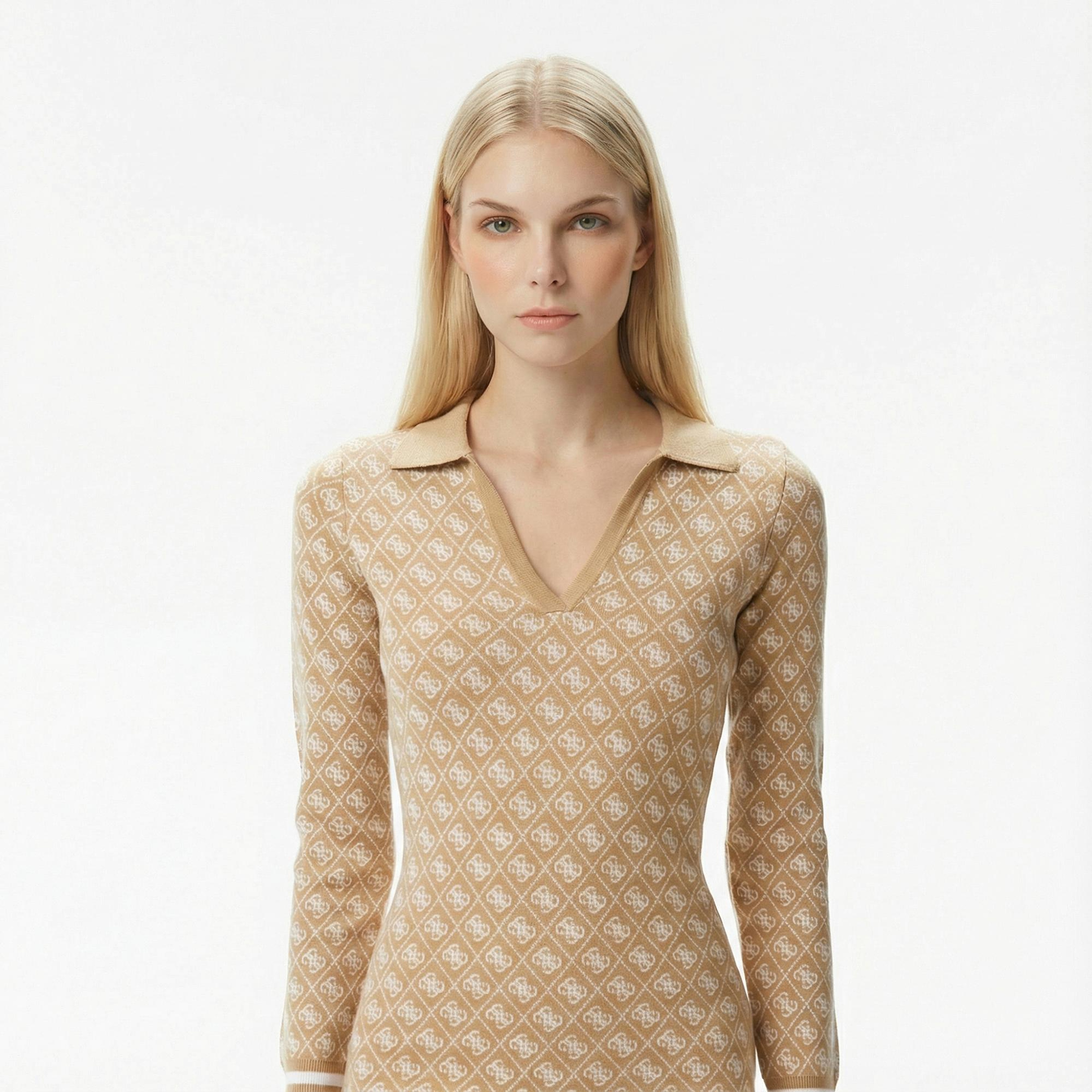 Guess Aubrey Yün Karışımlı Kadın Bej Elbise