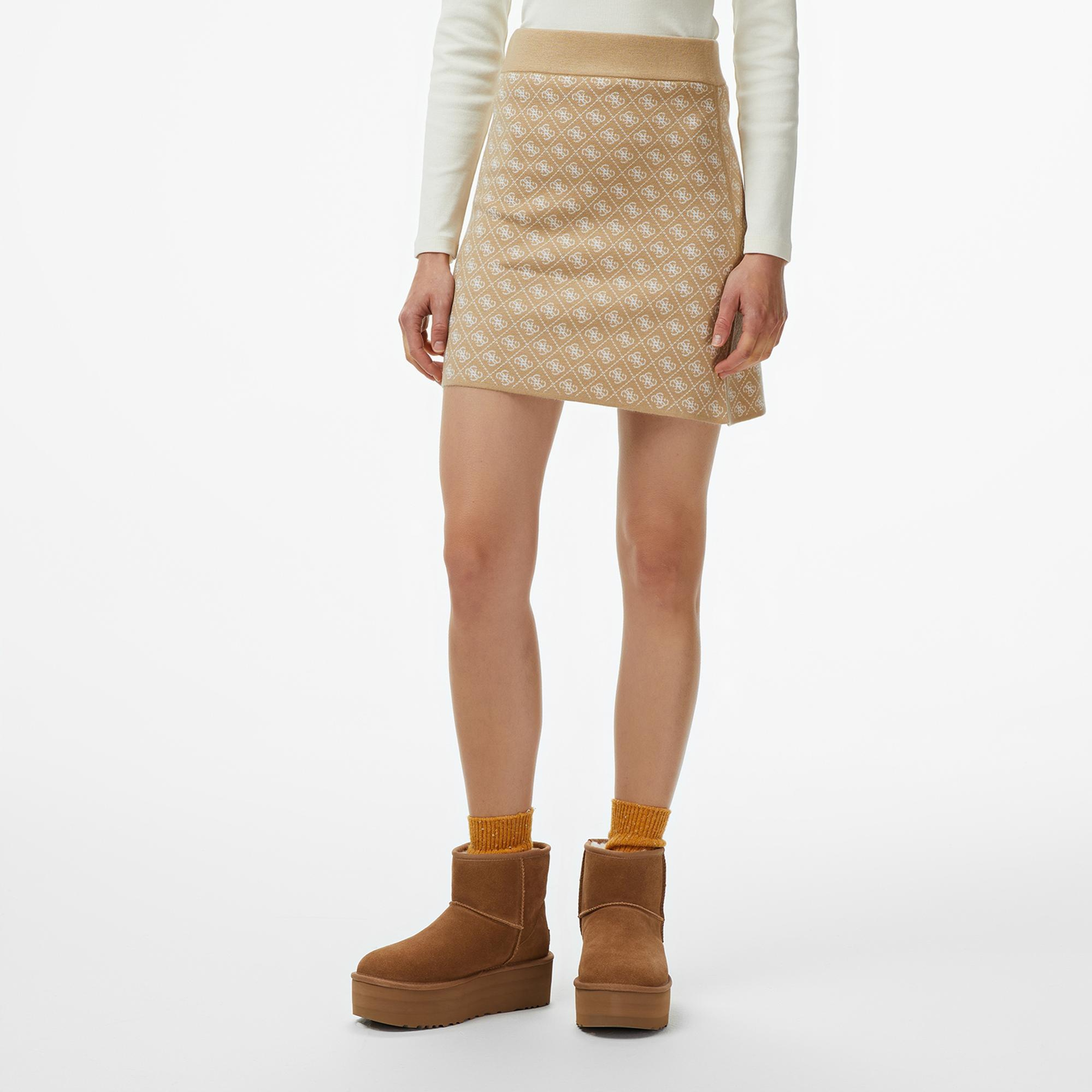 Guess Aubrey A Kesim Yün Karışımlı Kadın Bej Etek