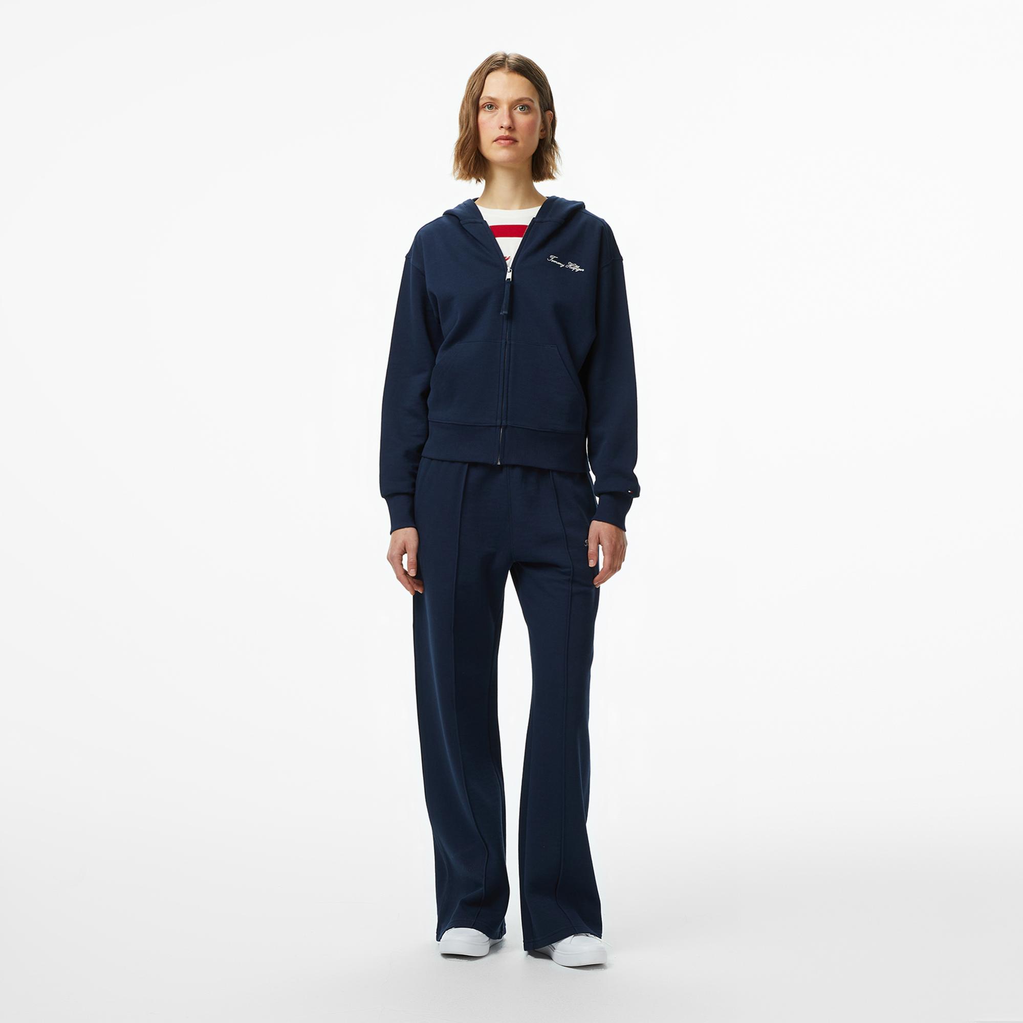 Tommy Hilfiger Script Regular Pique Kadın Fermuarlı Lacivert Hoodie