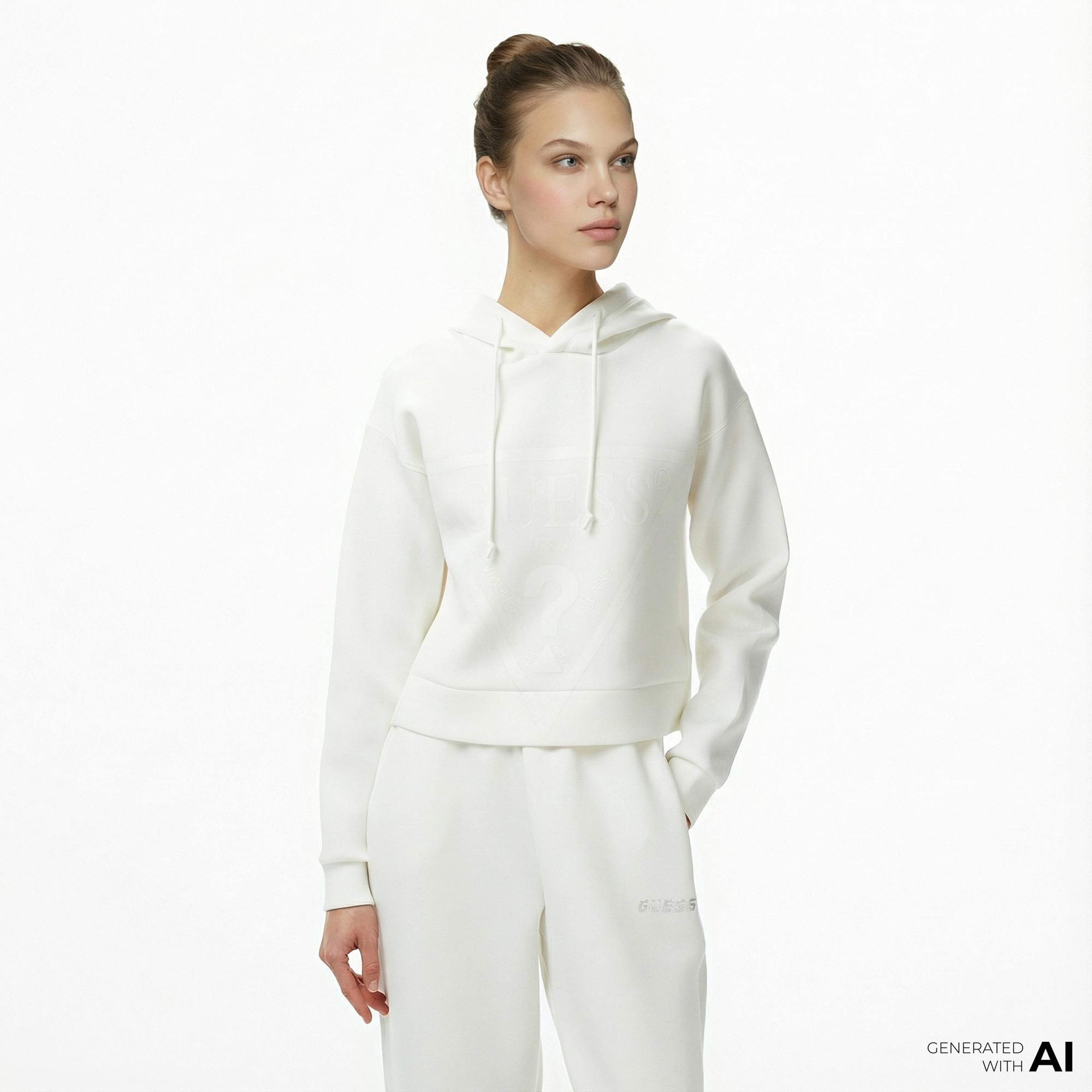 Guess New Alisa Kadın Beyaz Hoodie