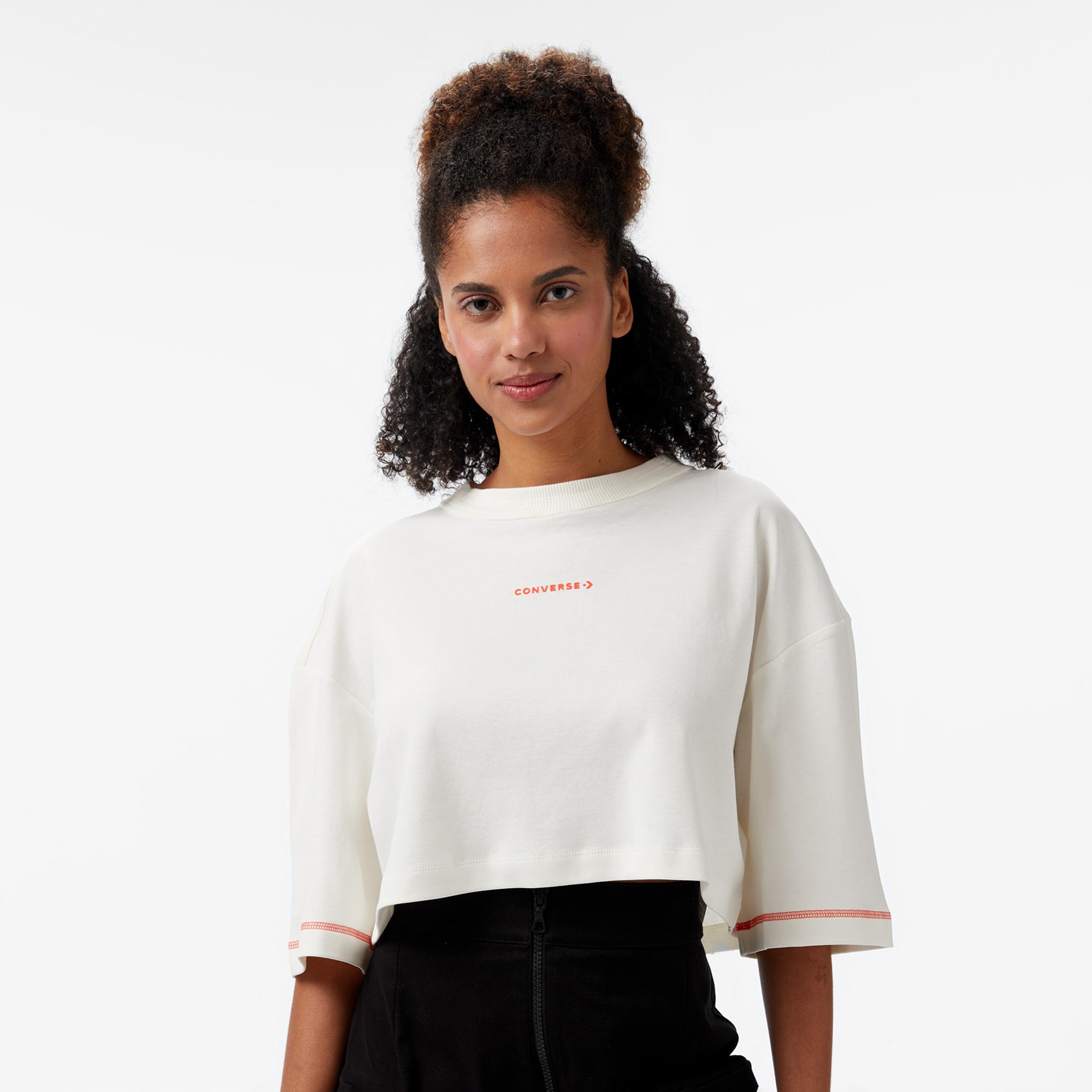 Converse Star Chevron Baskılı Kadın Beyaz T-Shirt