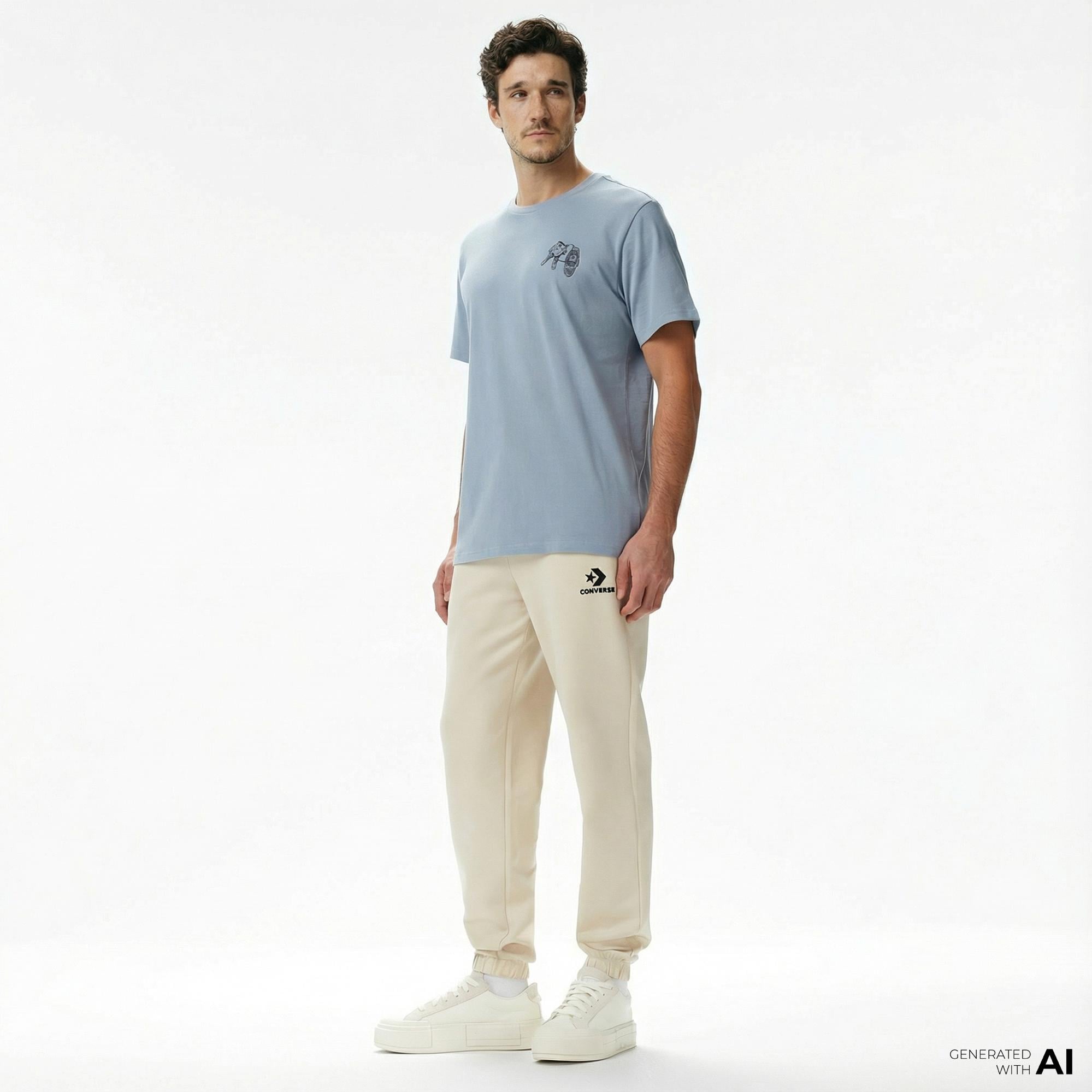 Converse Star Chevron Baskılı Erkek Oversize Fit Bej Eşofman Altı
