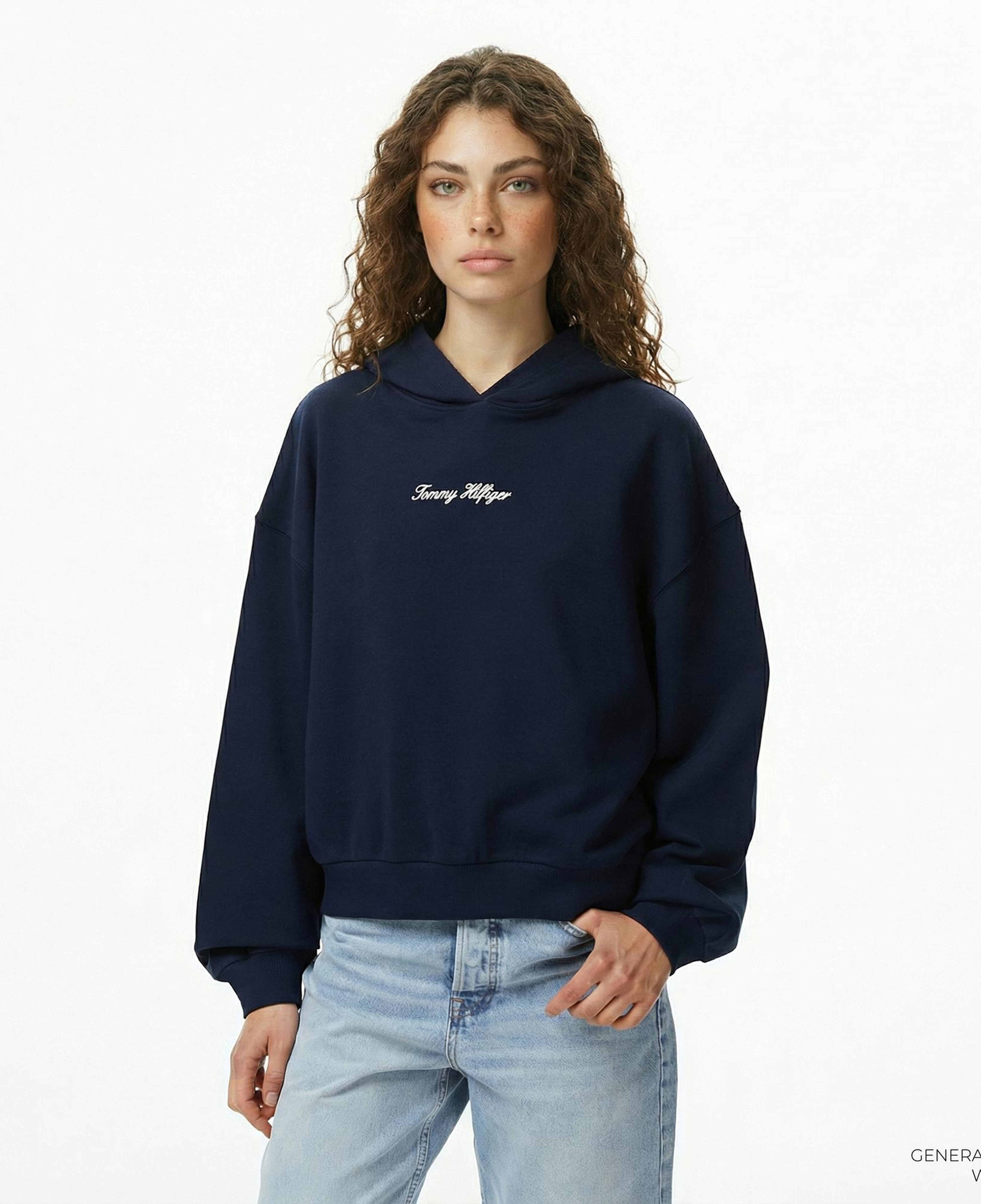 Tommy Hilfiger Classic Script Terry Kadın Lacivert Hoodie