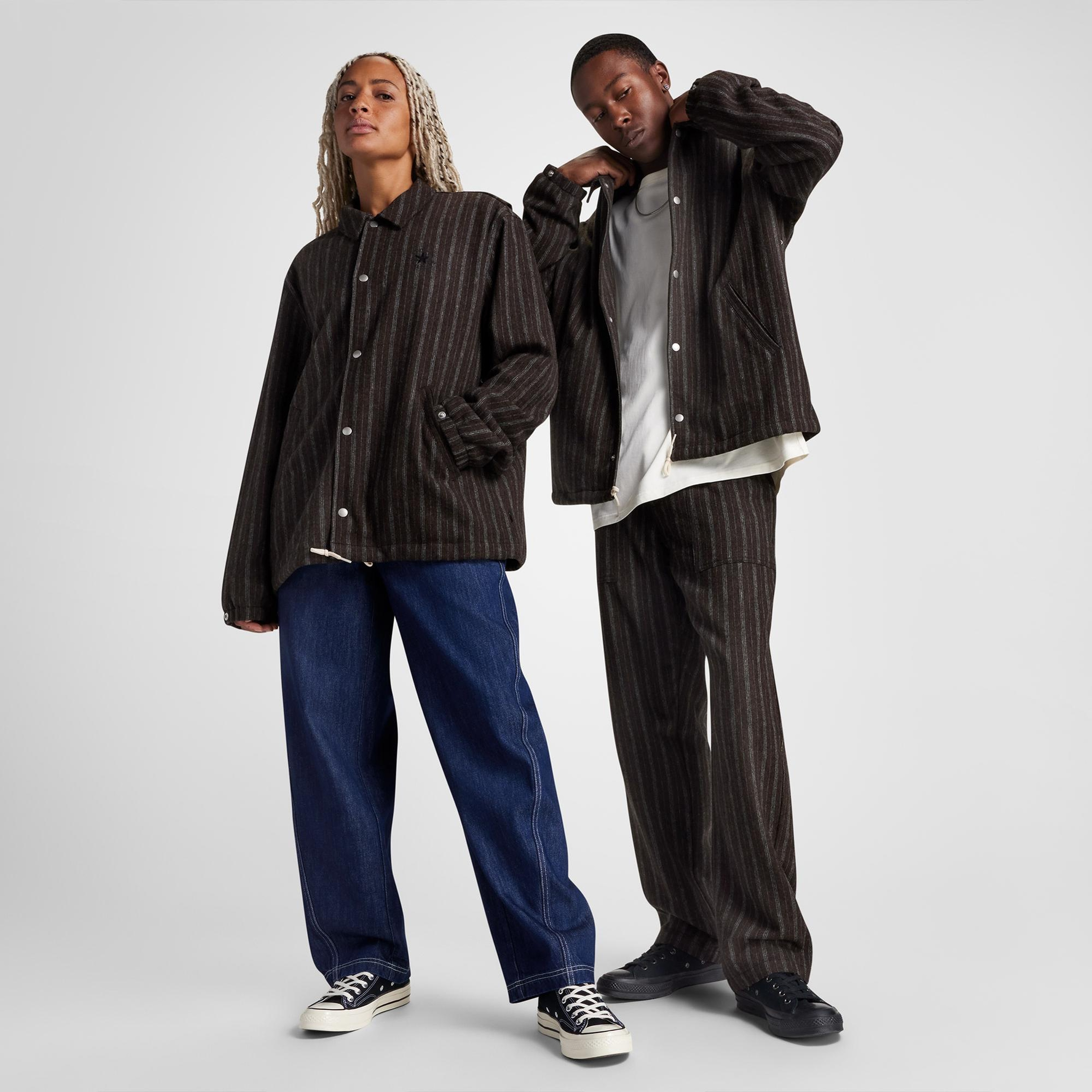 Converse Unisex Çizgili Kahverengi Ceket