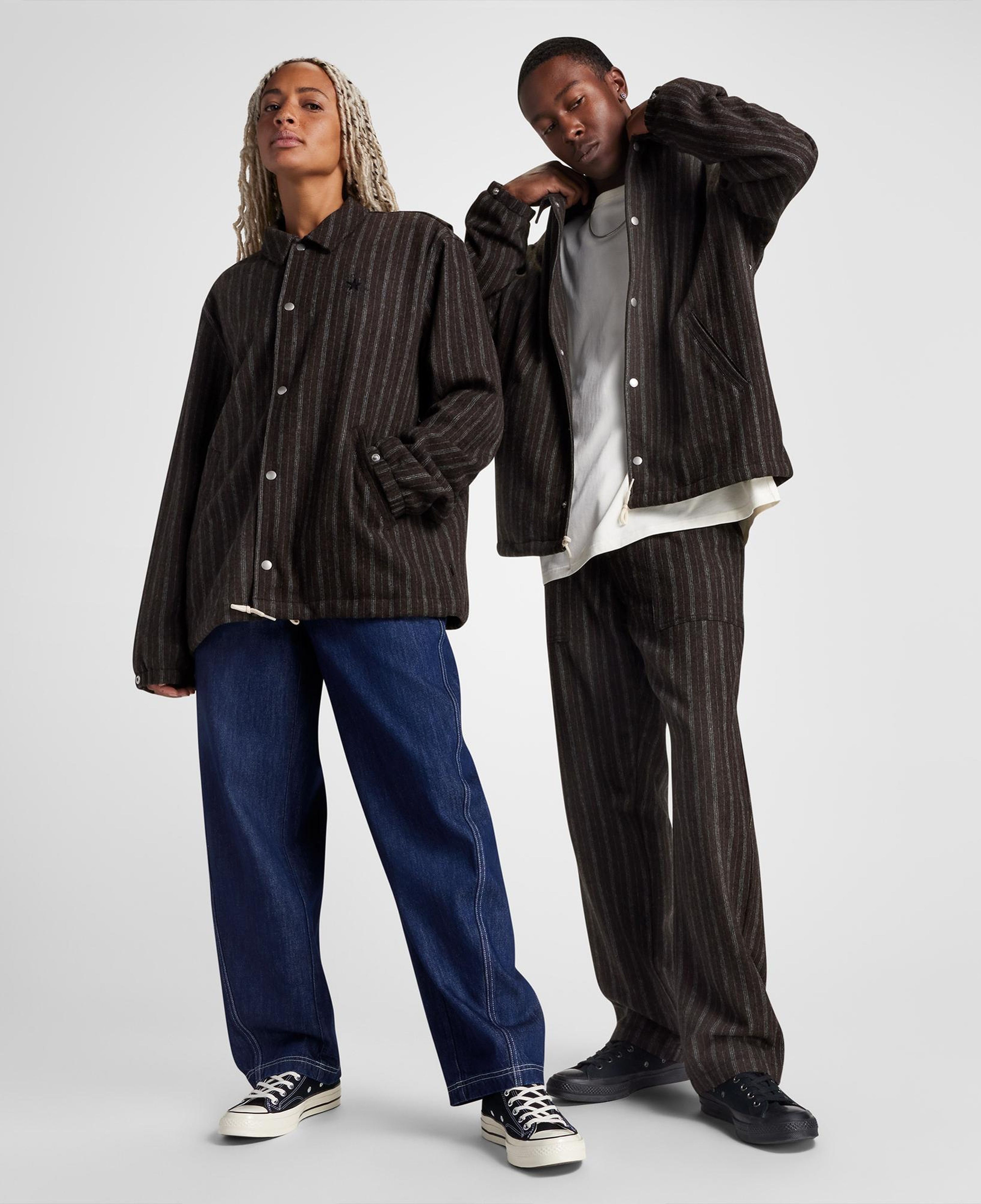 Converse Unisex Çizgili Kahverengi Ceket