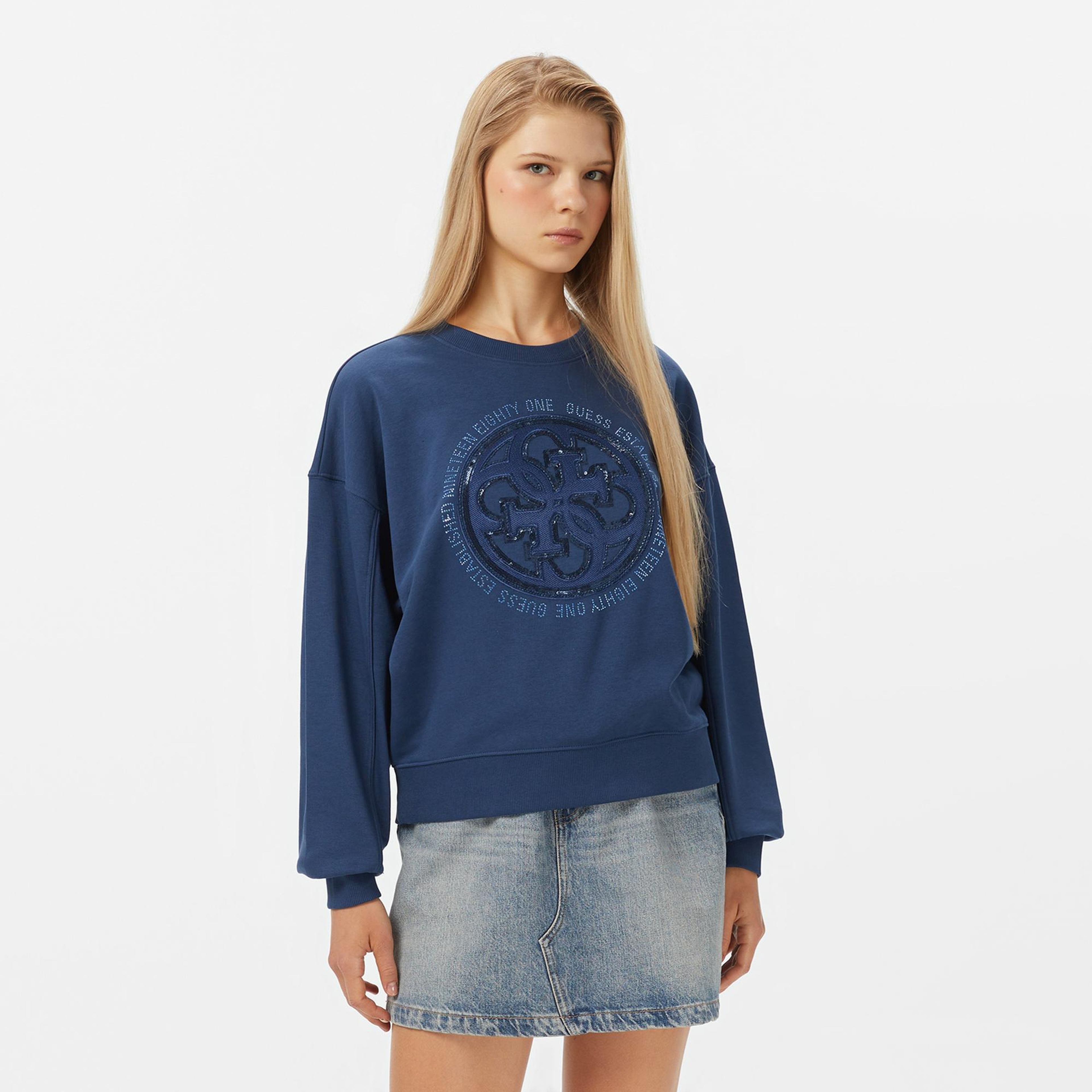 Guess Hotfix Kadın Mavi Sweatshirt