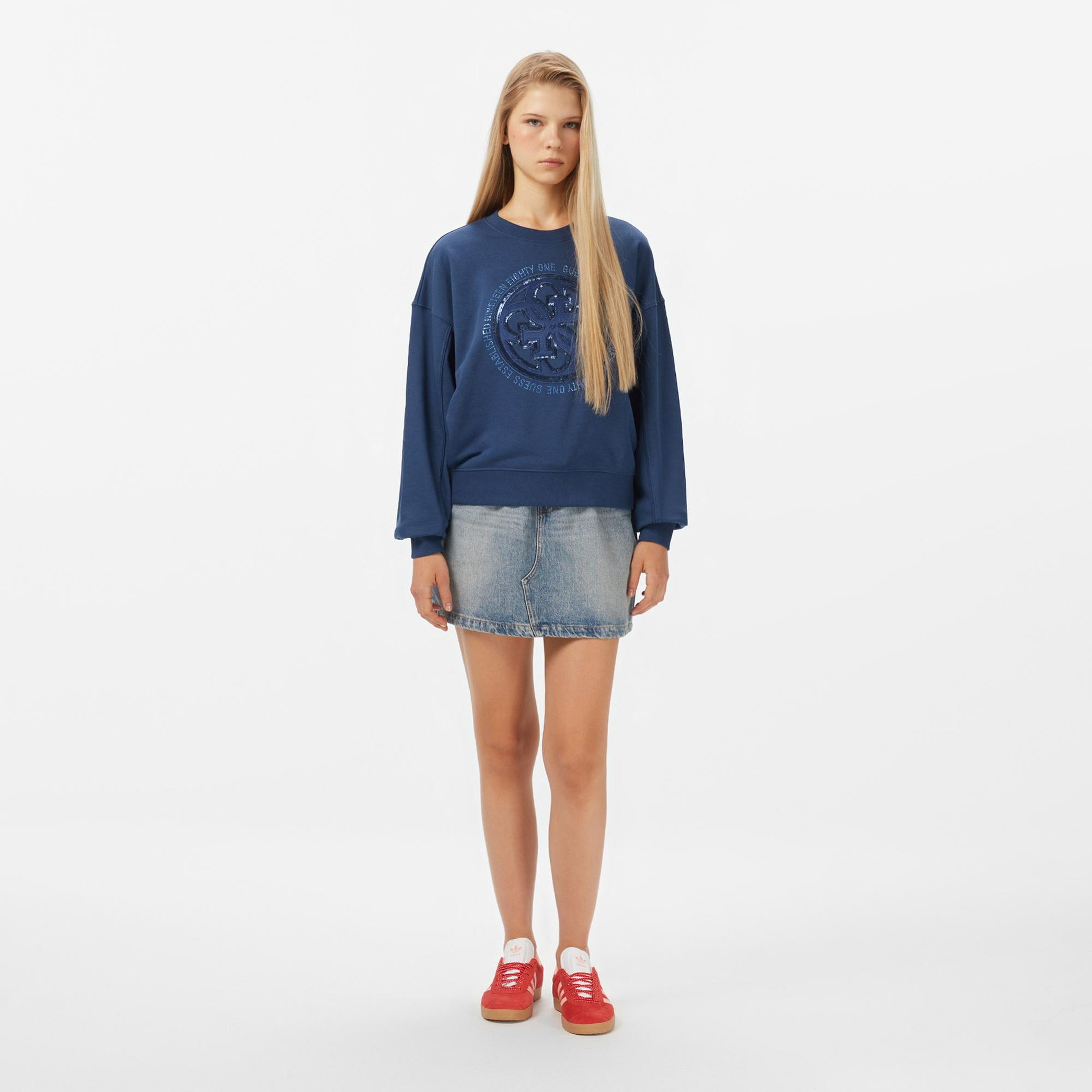 Guess Hotfix Kadın Mavi Sweatshirt