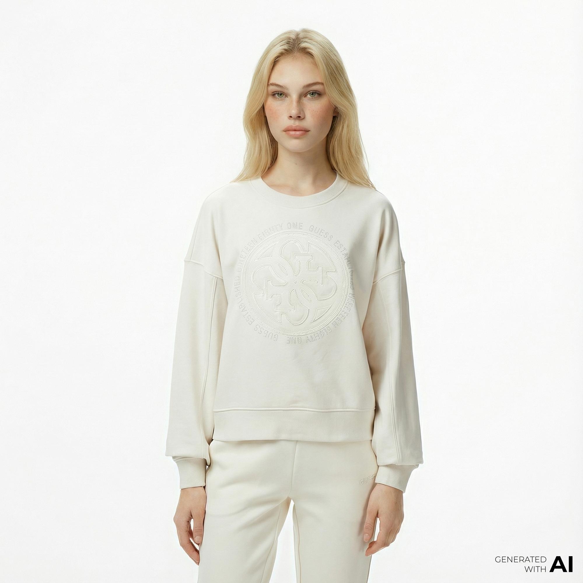 Guess Hotfix Kadın Krem Rengi Sweatshirt