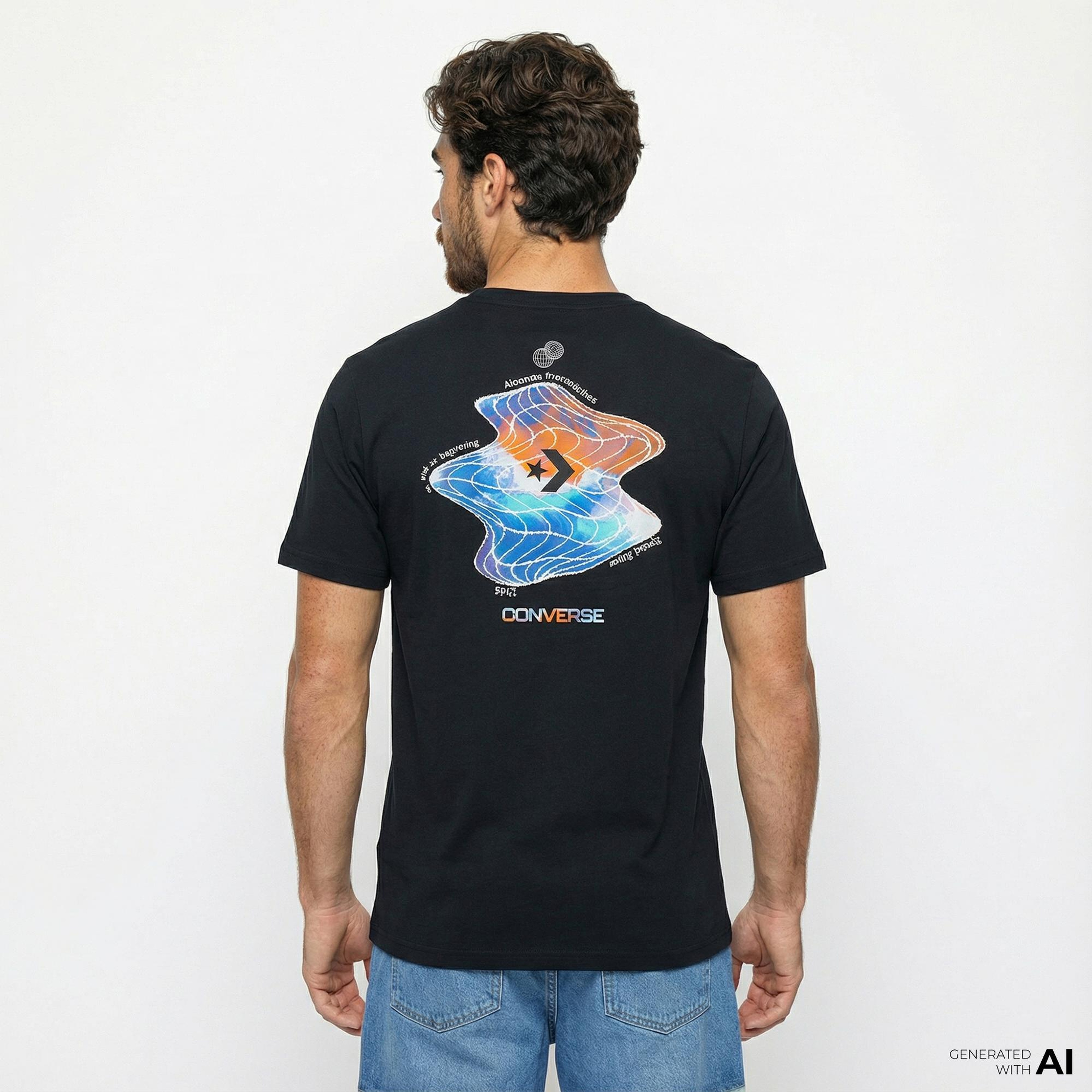 Converse Erkek Loose Fit Grafik Baskılı Siyah T-Shirt