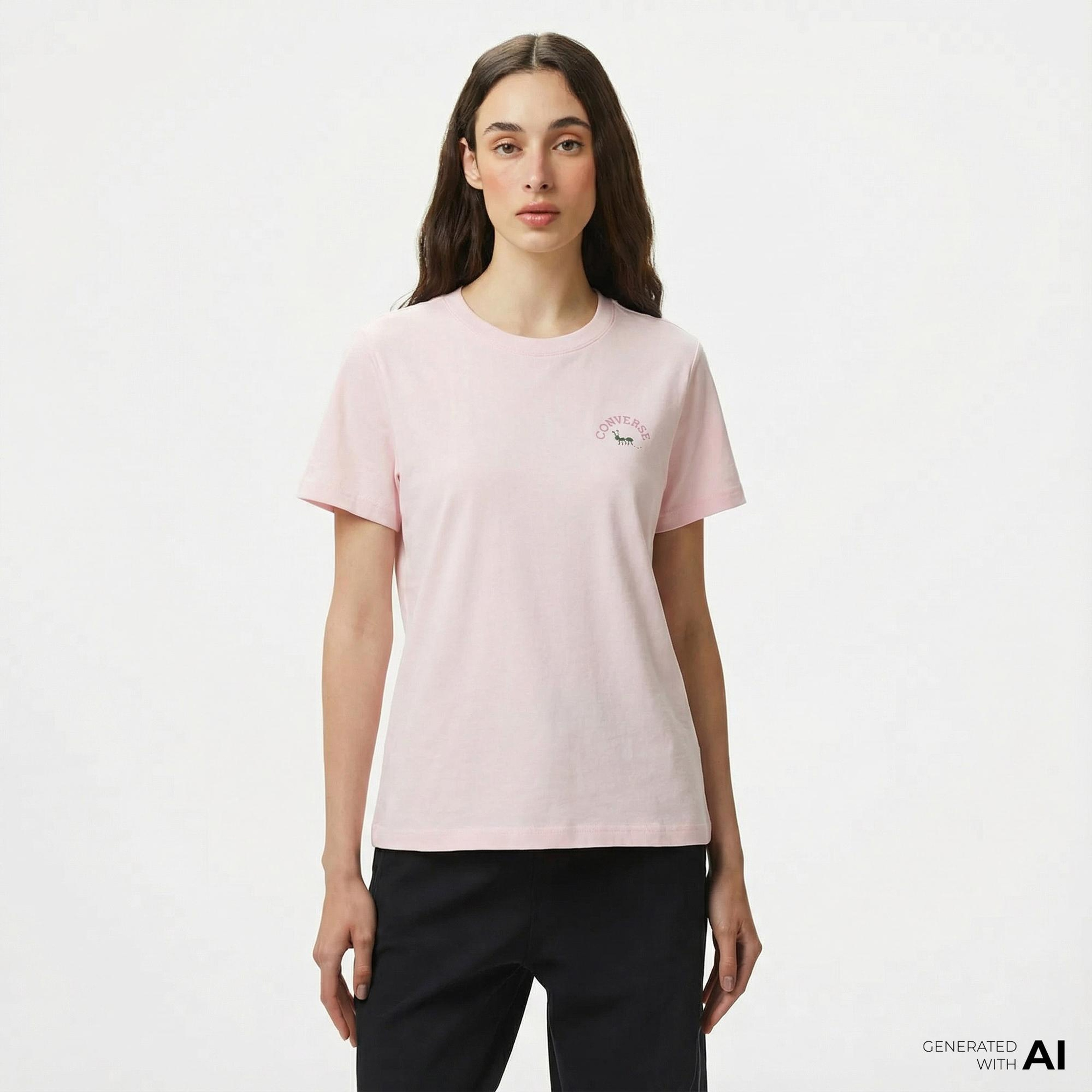 Converse Çiçek Baskılı Kadın Pembe T-Shirt