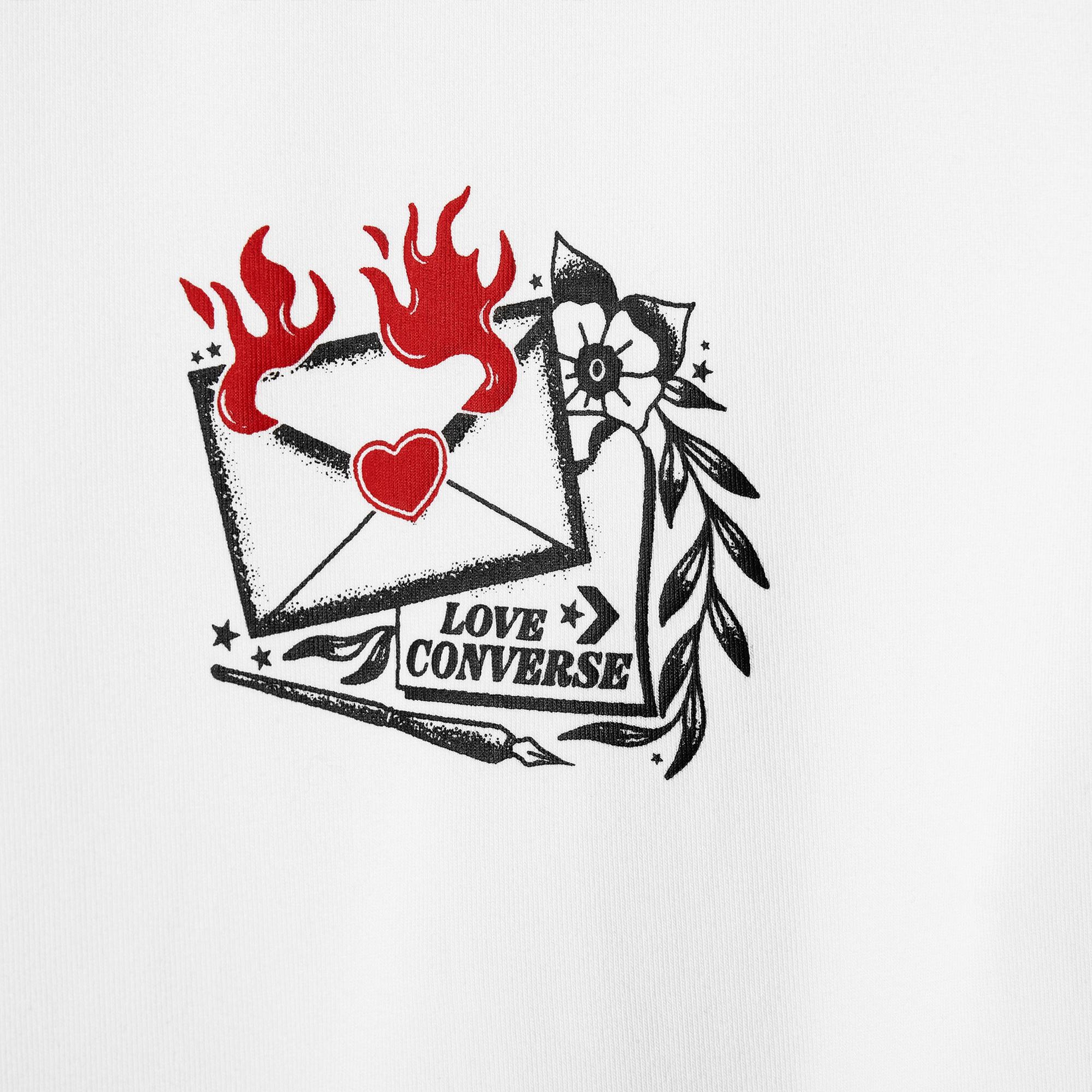 Converse Kadın Slim Fit Baskılı Beyaz T-Shirt