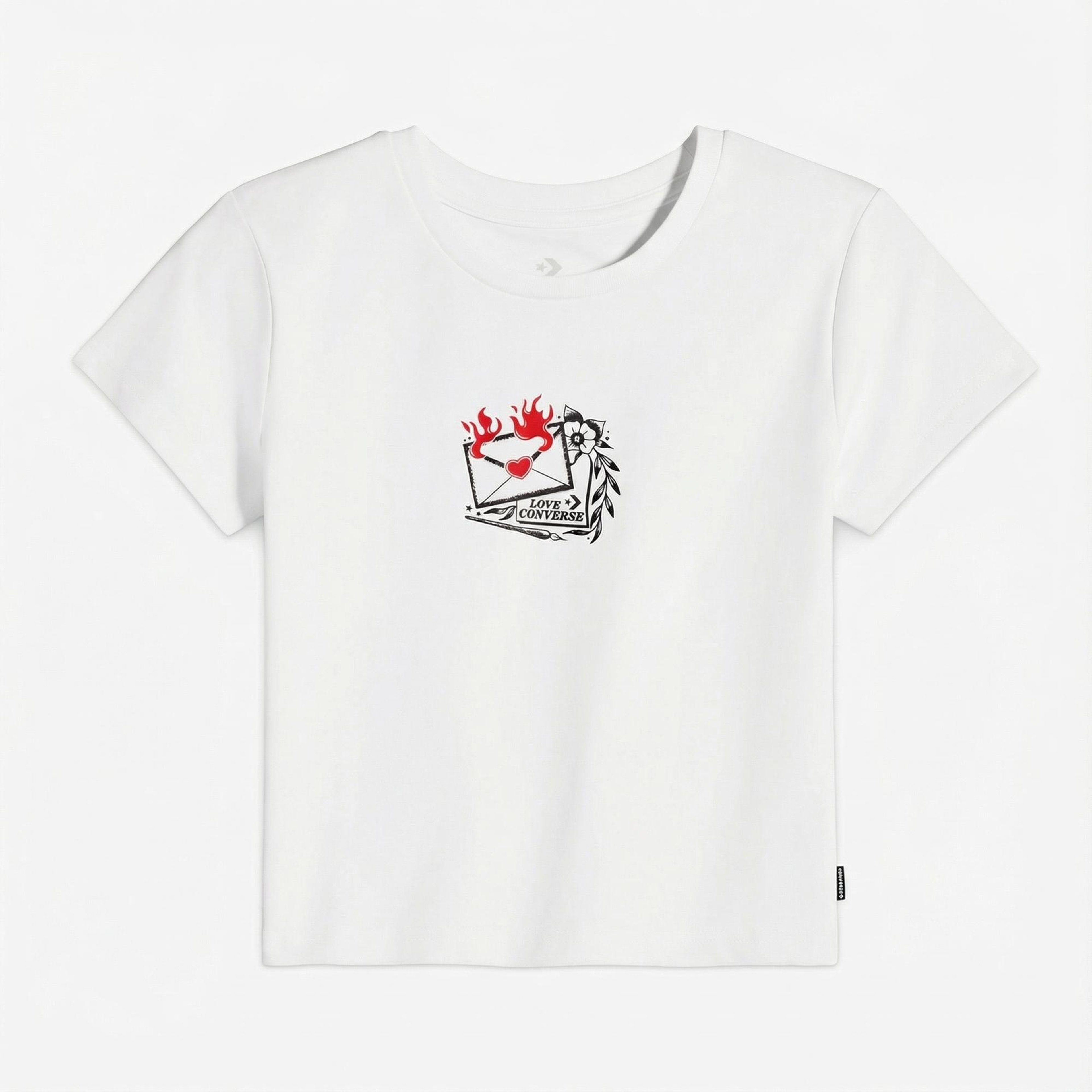 Converse Kadın Slim Fit Baskılı Beyaz T-Shirt