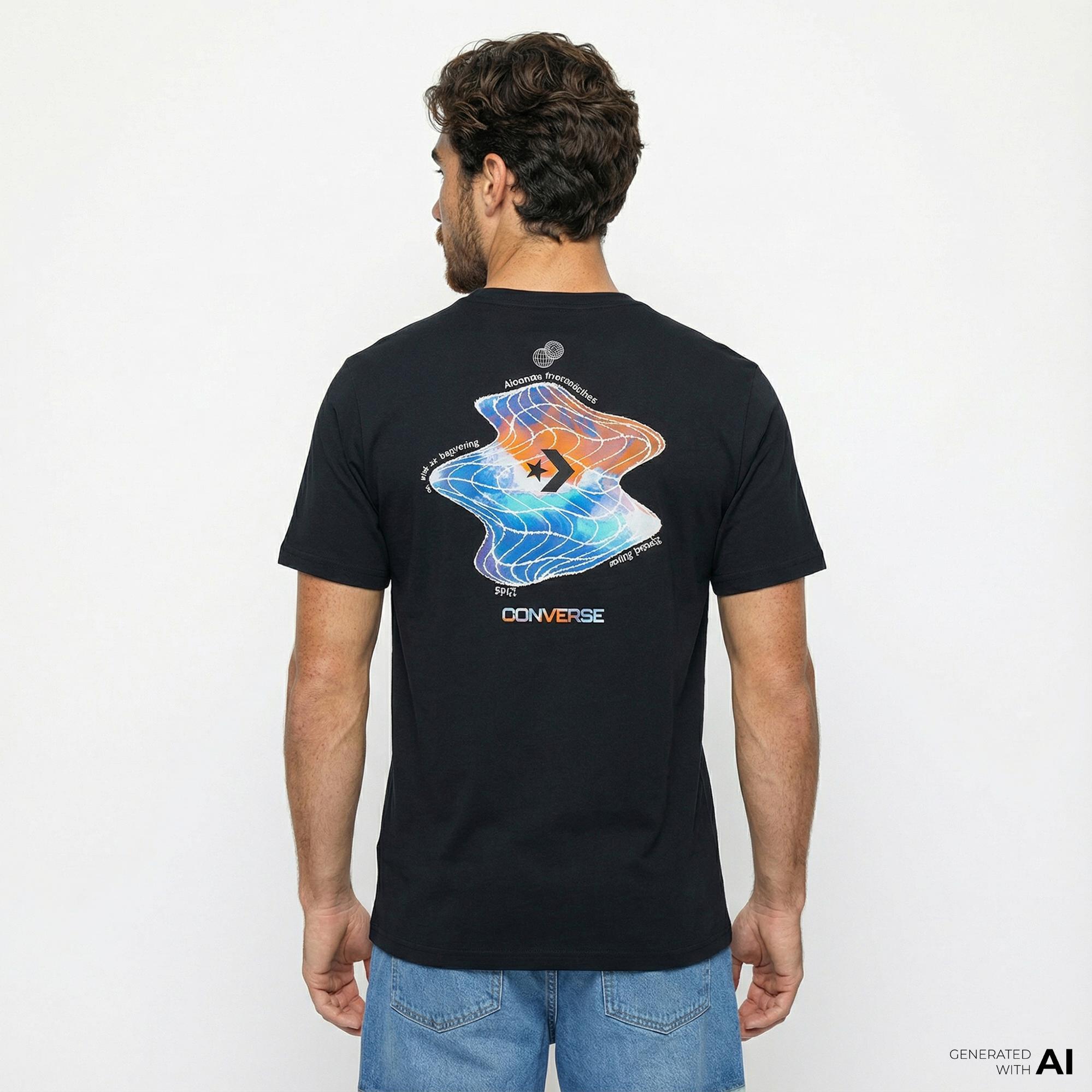 Converse Erkek Loose Fit Grafik Baskılı Siyah T-Shirt