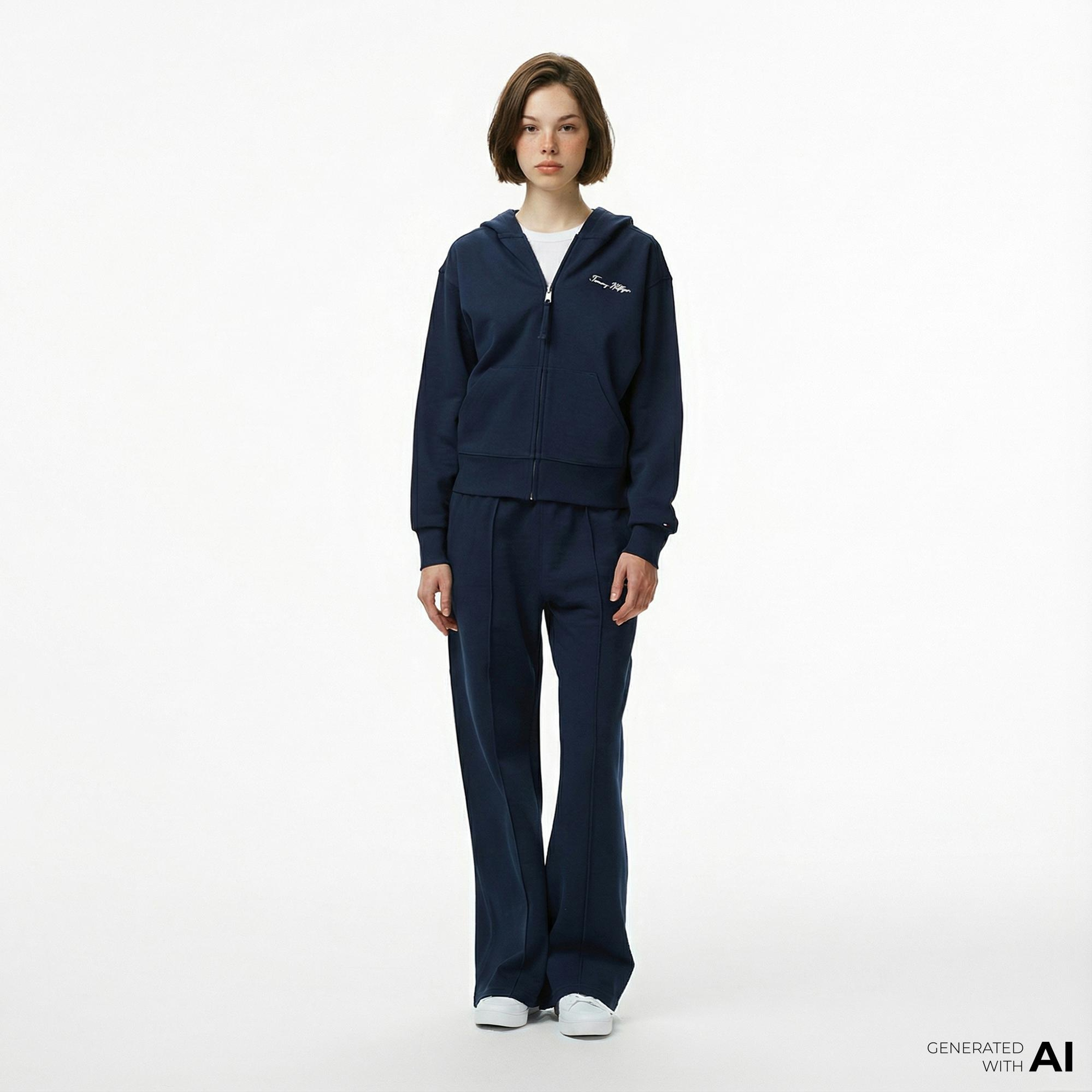 Tommy Hilfiger Script Straight Pique Kadın Lacivert Eşofman Altı