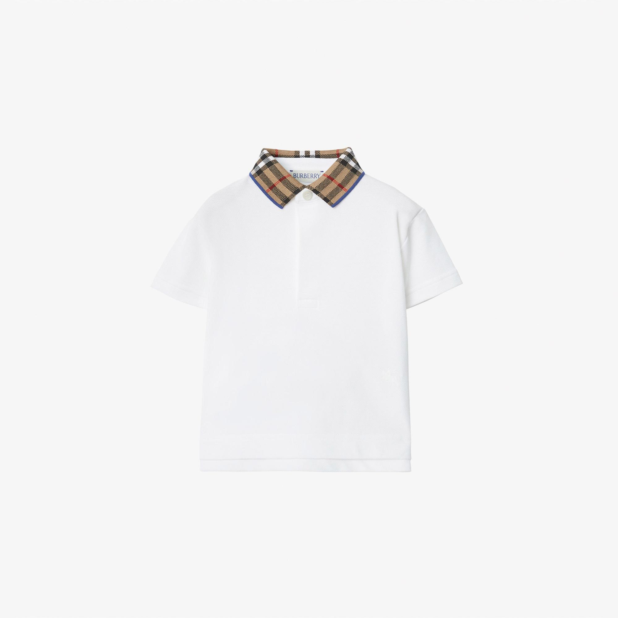 Burberry Check Yaka Detaylı Pamuklu Çocuk Beyaz Polo