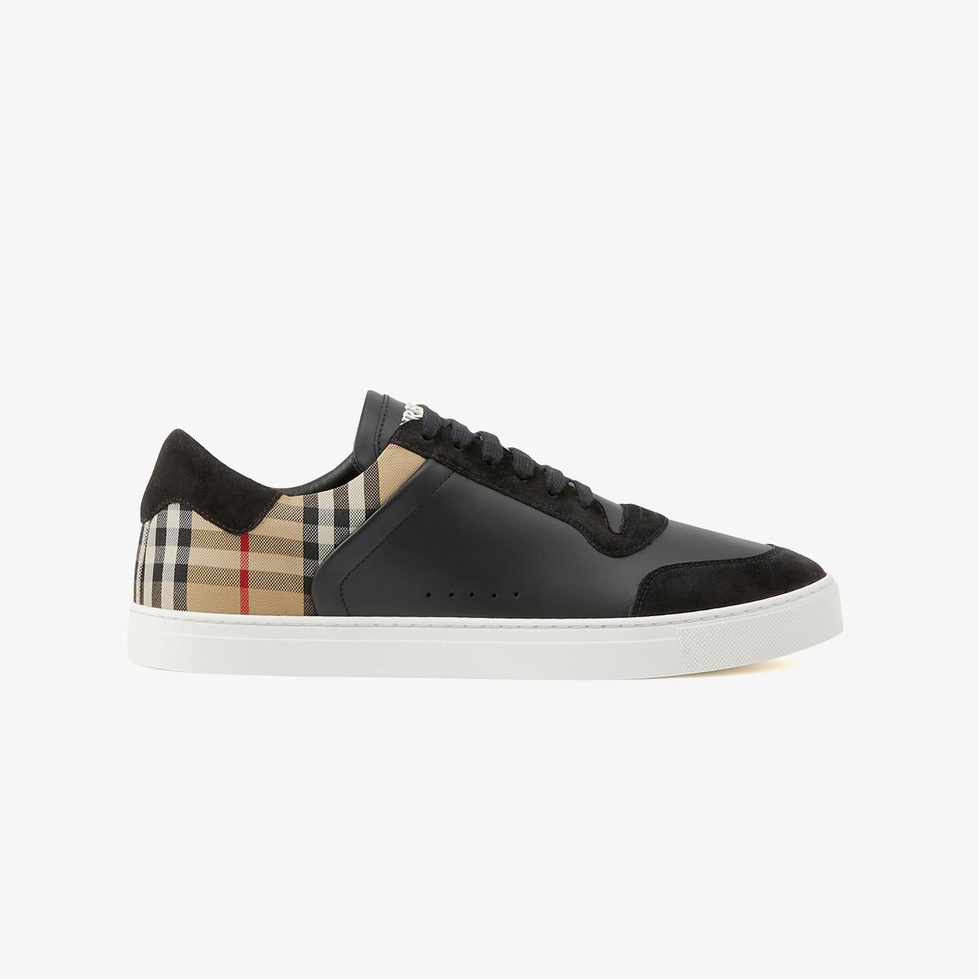 Burberry Leather, Suede and Check Erkek Siyah Sneaker