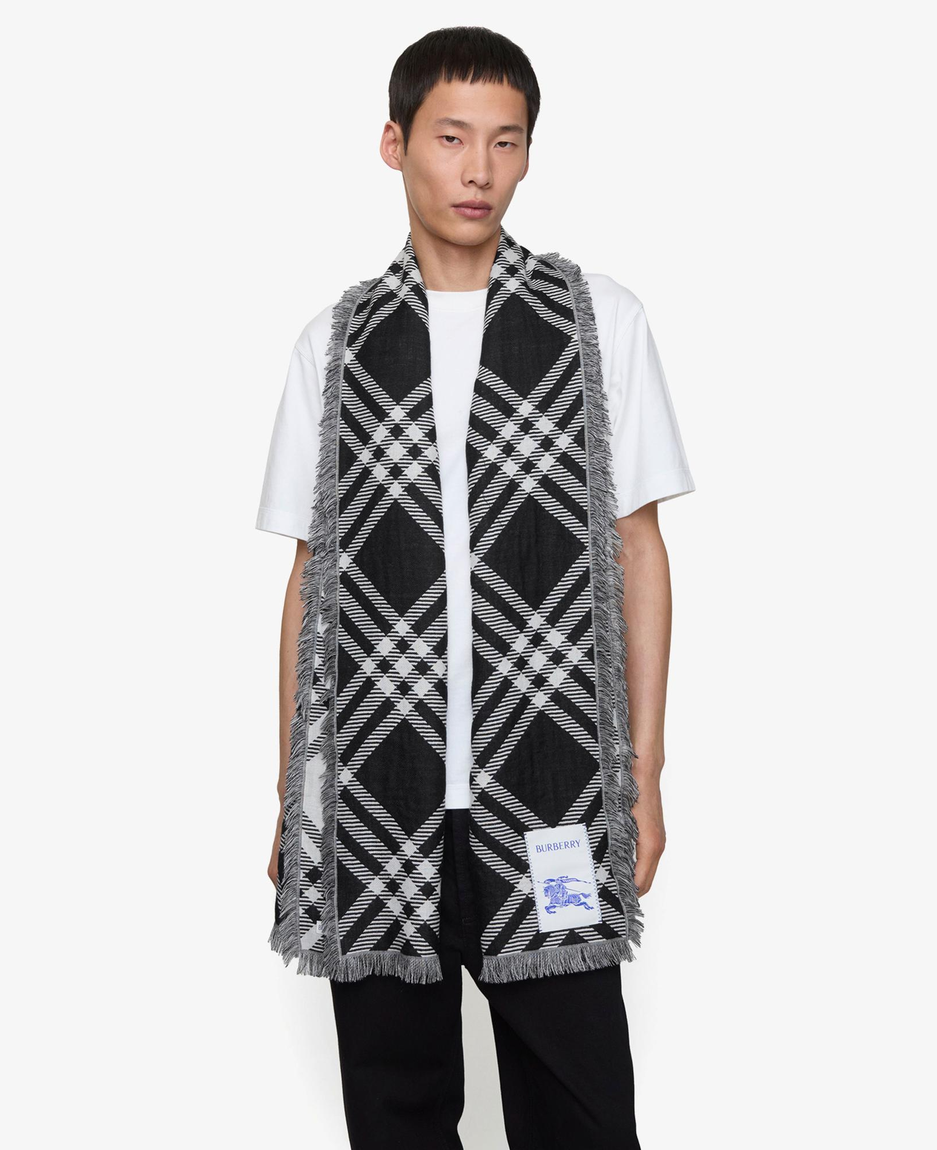 Burberry Wide Check Wool Silk Unisex Siyah Atkı