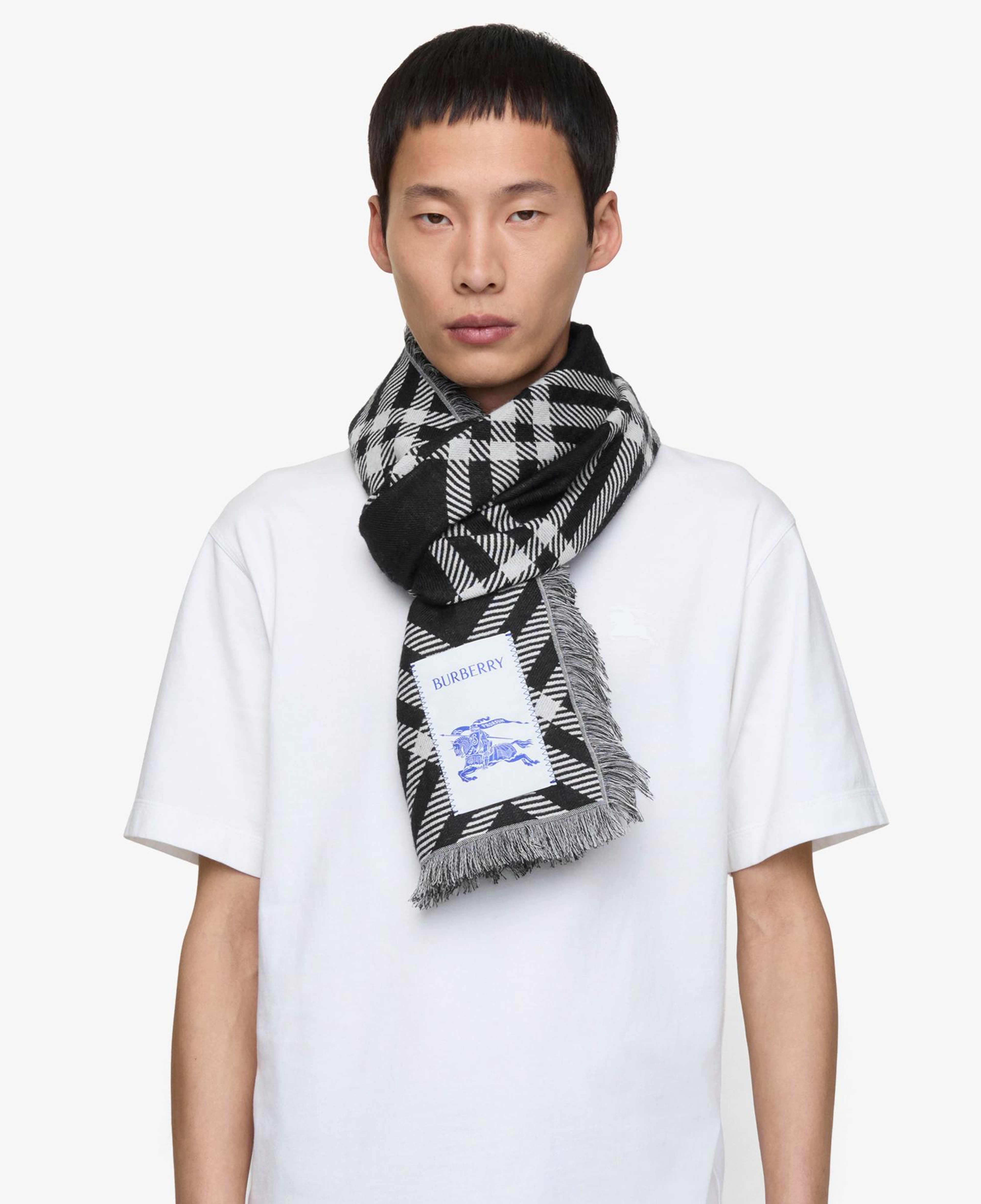 Burberry Wide Check Wool Silk Unisex Siyah Atkı