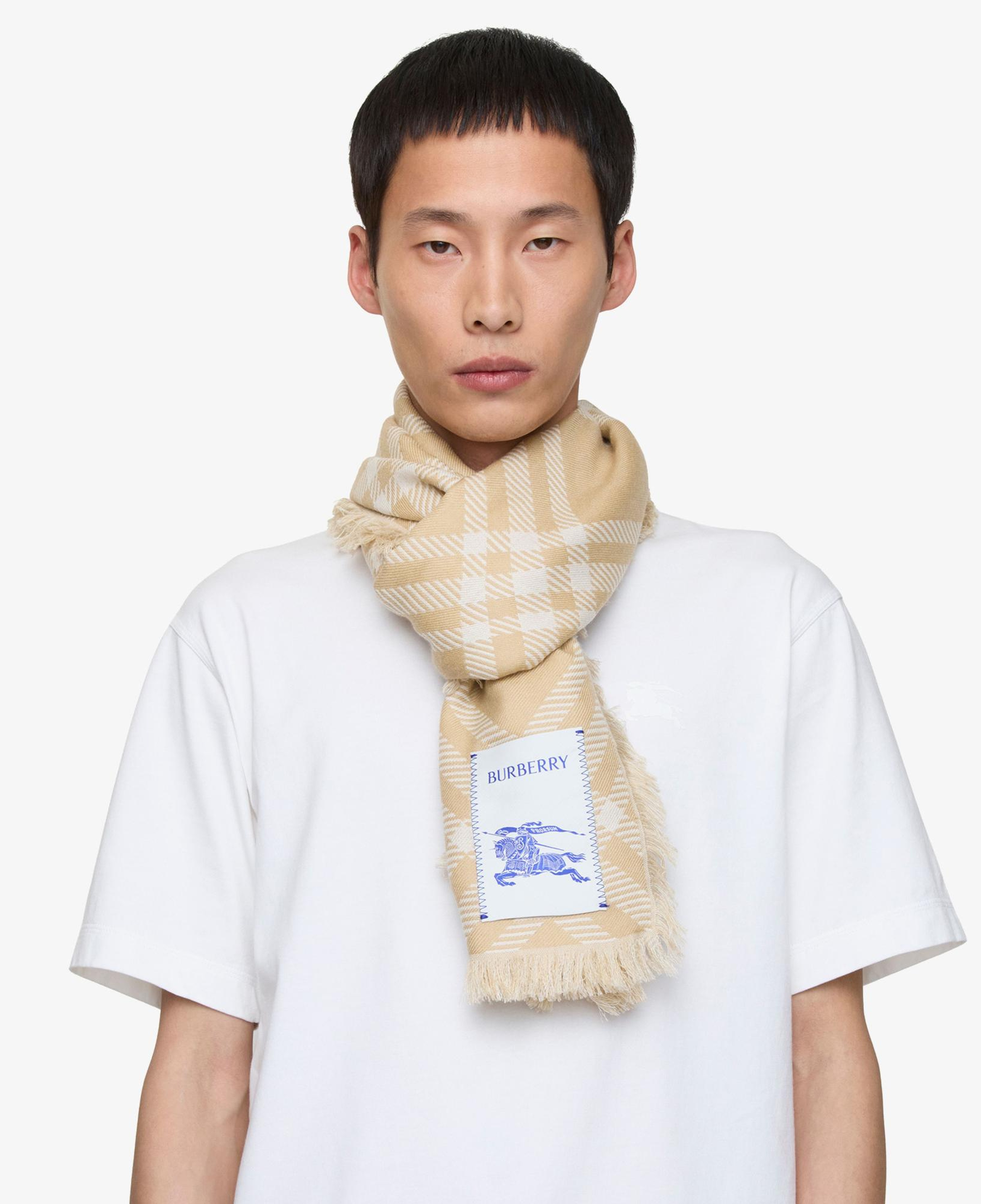 Burberry Wide Check Wool Silk Kadın Bej Atkı