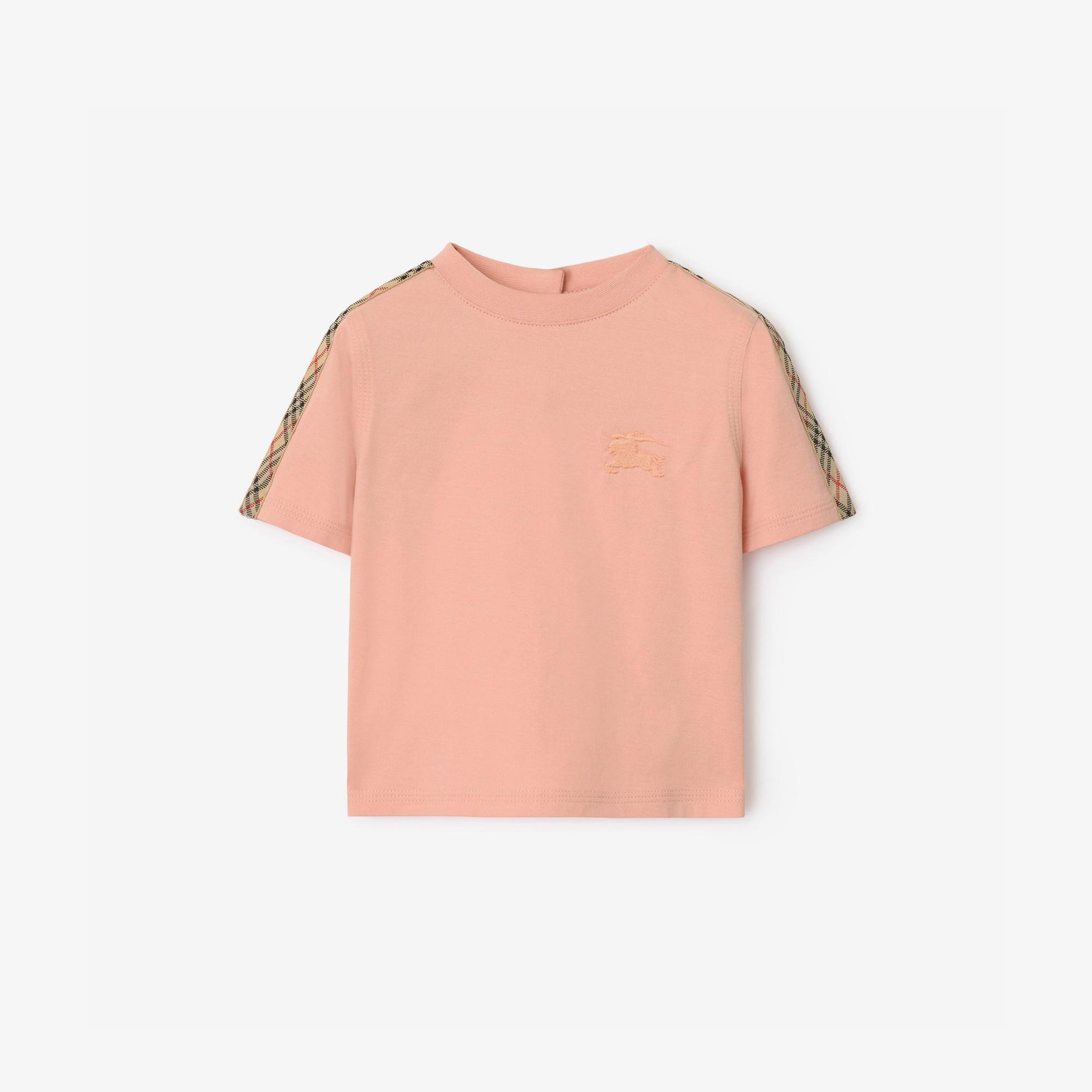 Burberry Cedar Check Trim Cotton Çocuk Pembe T-Shirt