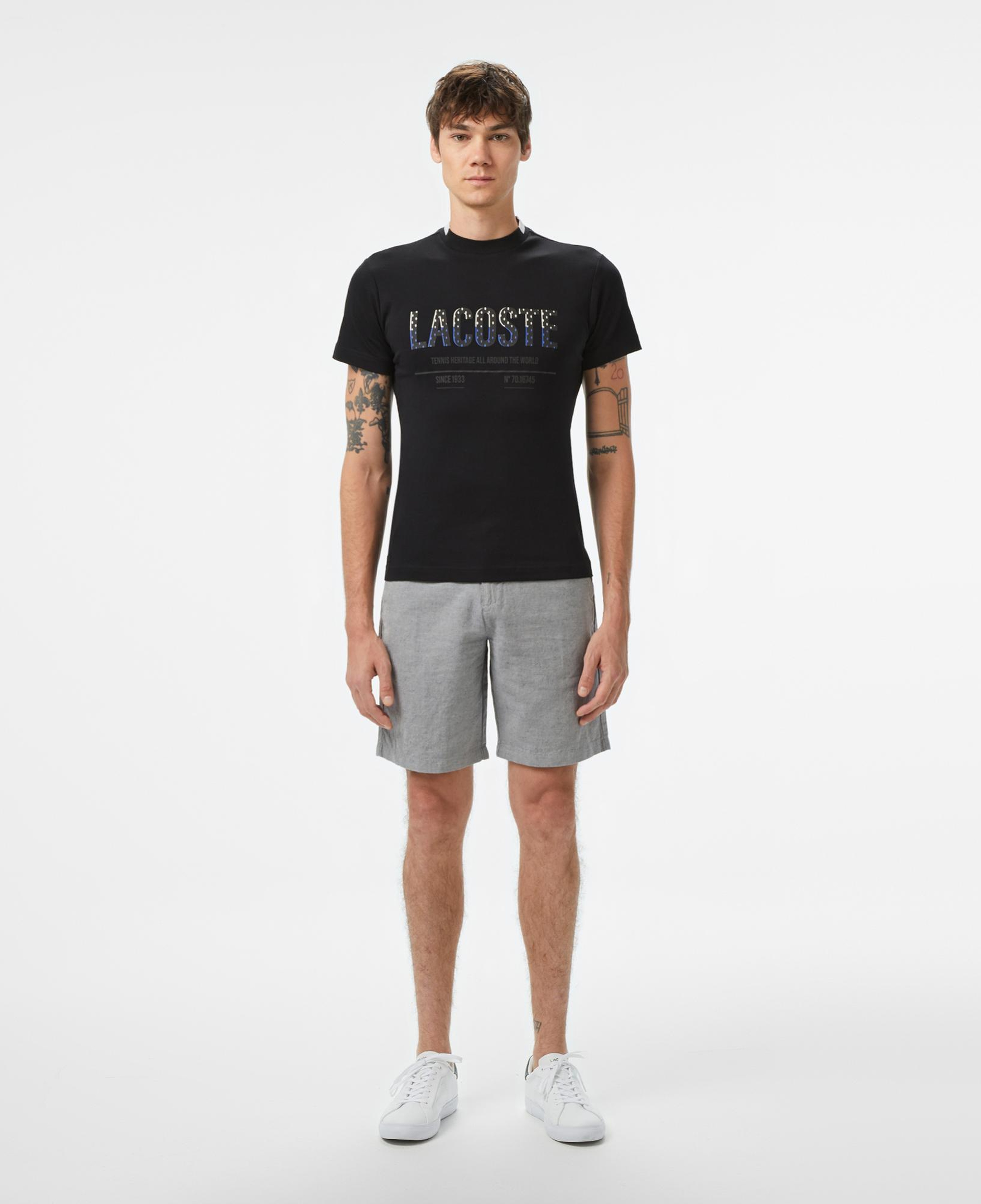Lacoste Erkek Slim Fit Bisiklet Yaka Baskılı Siyah T-Shirt