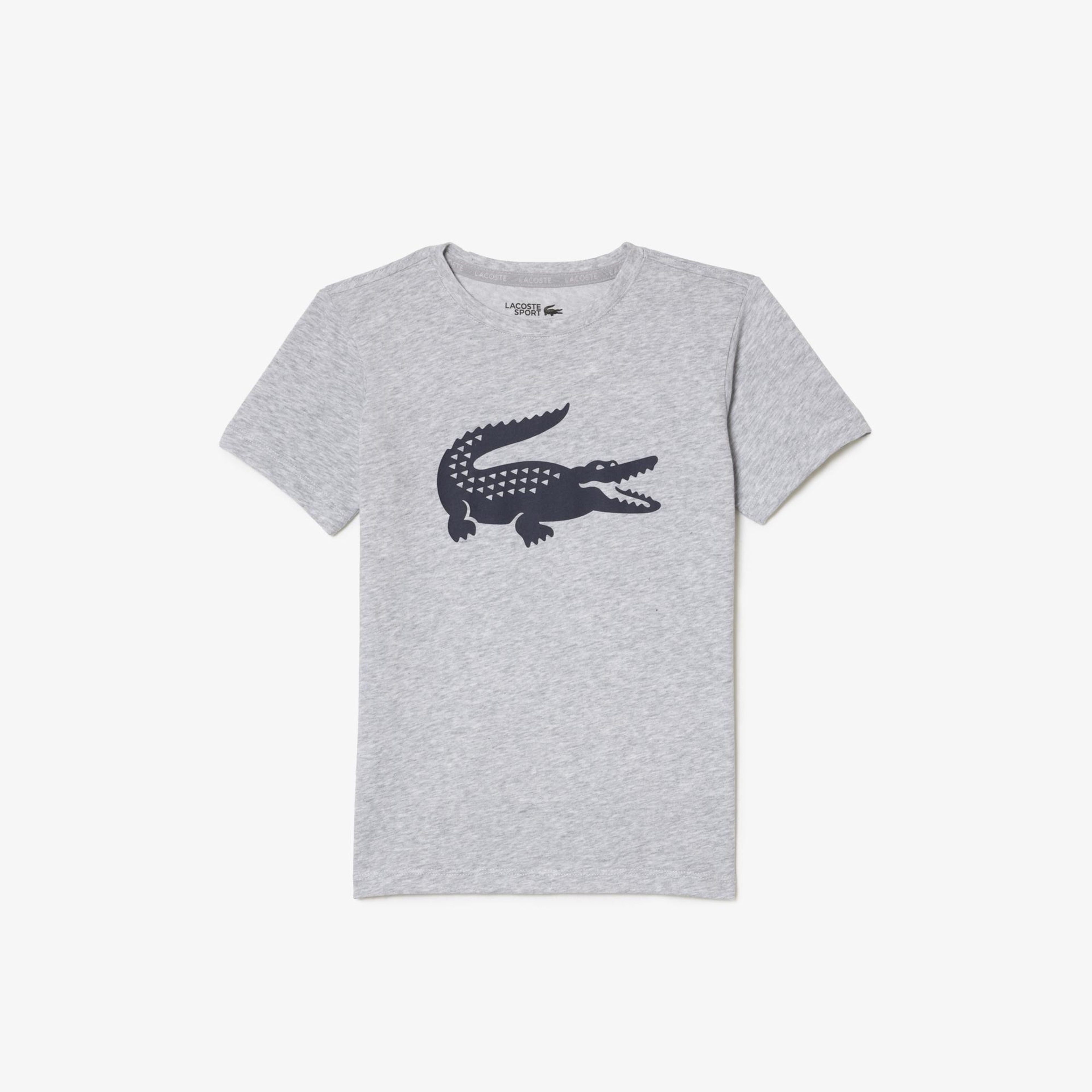 Lacoste Erkek Çocuk Bisiklet Yaka Baskılı Gri T-Shirt