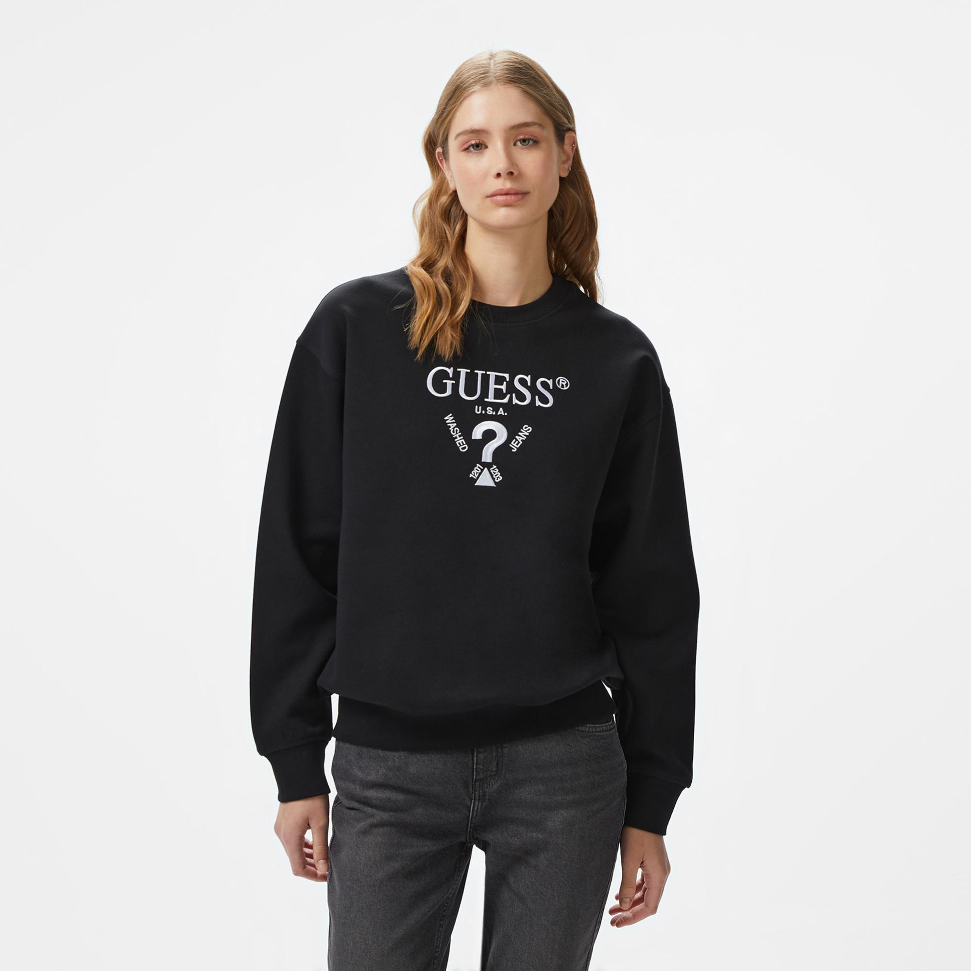 Guess Roberta Cn Fleece Kadın Siyah Sweatshirt