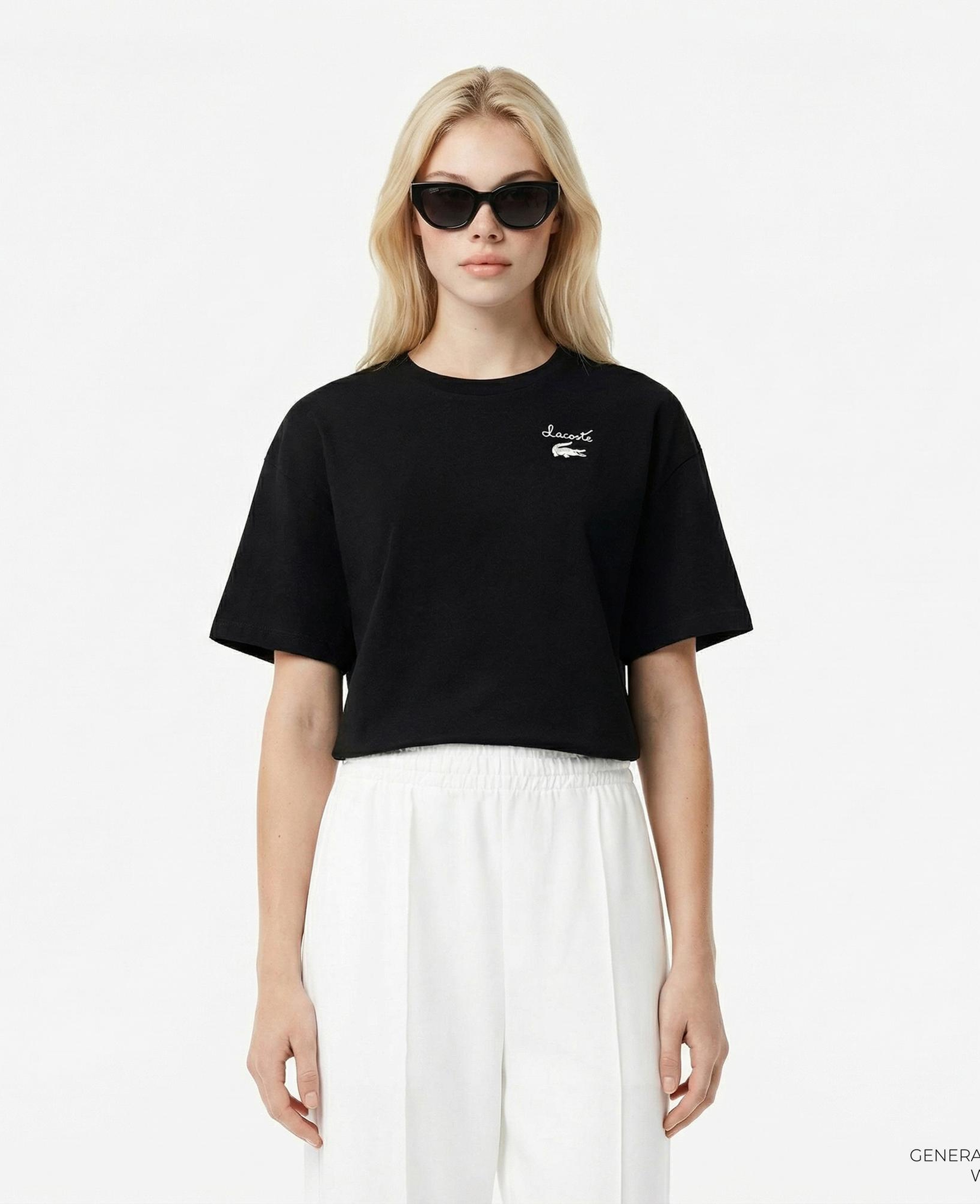 Lacoste Kadın Bisiklet Yaka Siyah T-Shirt