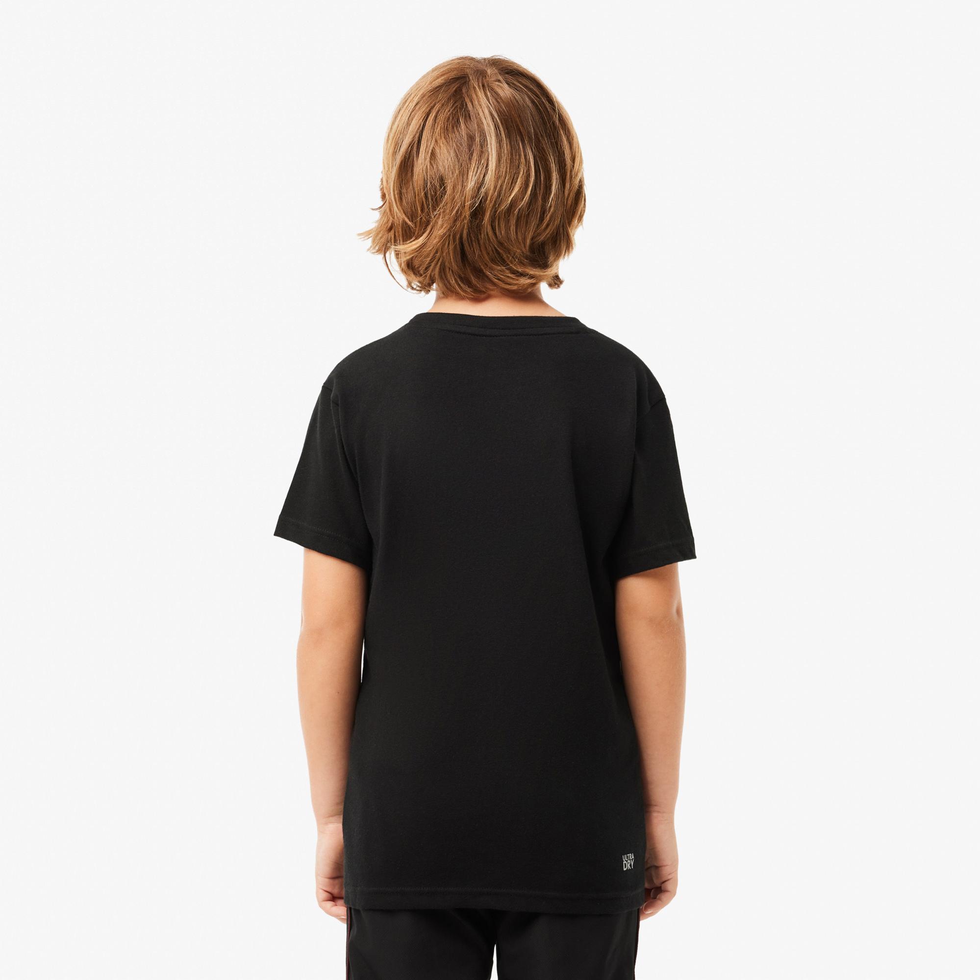 Lacoste Erkek Çocuk Bisiklet Yaka Baskılı Siyah T-Shirt