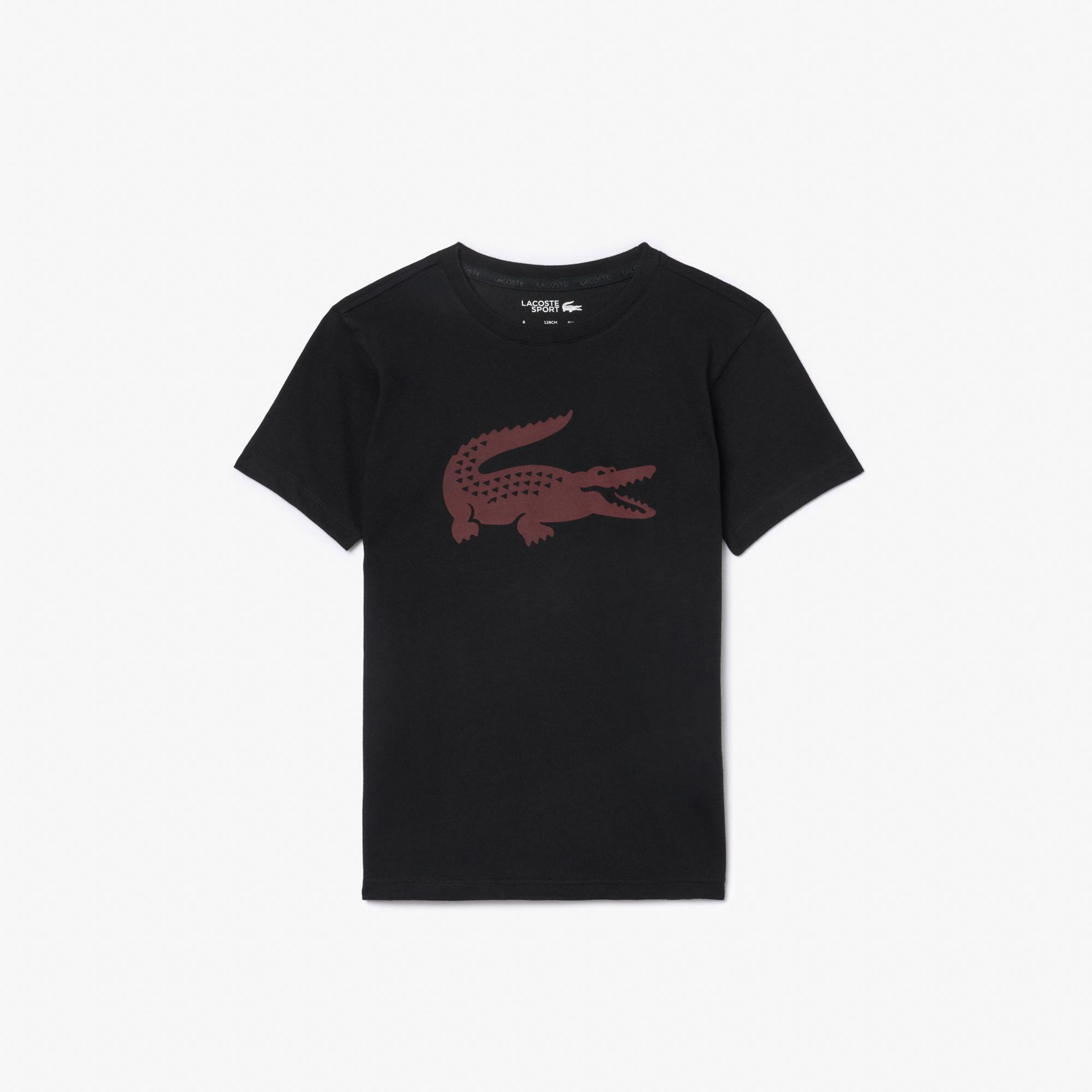 Lacoste Erkek Çocuk Bisiklet Yaka Baskılı Siyah T-Shirt
