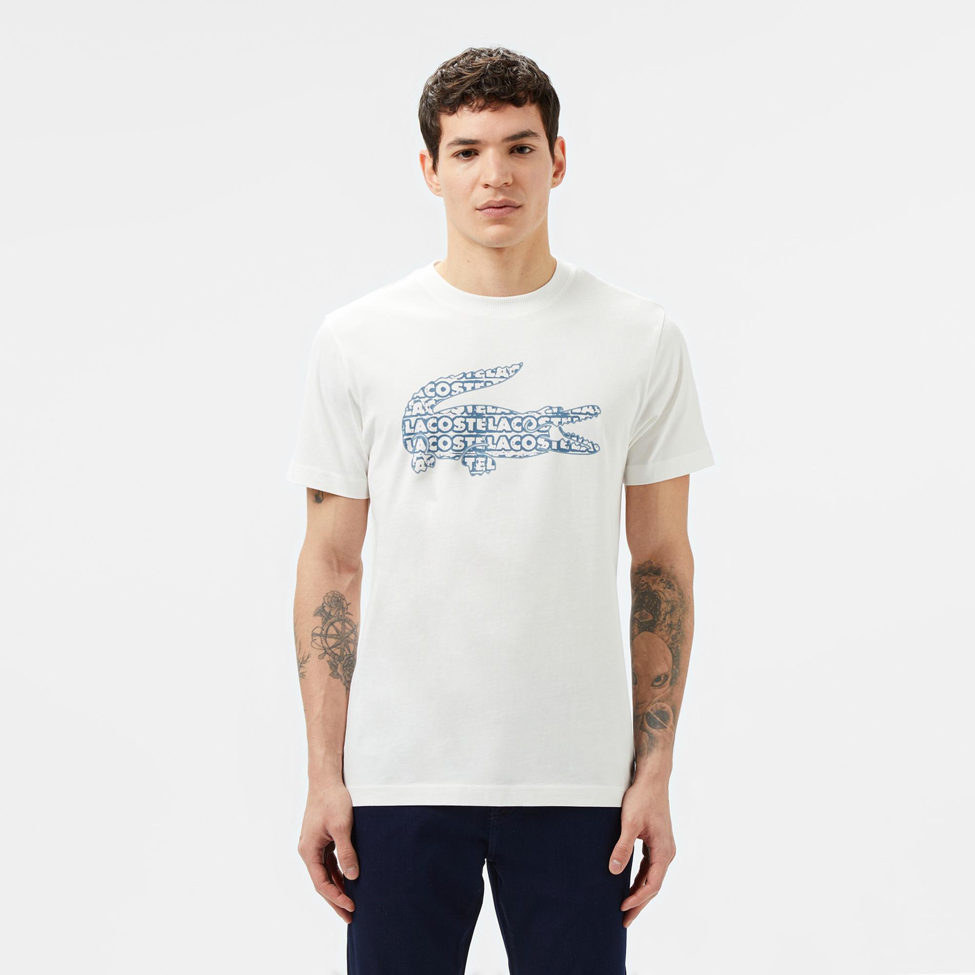 Lacoste Erkek Regular Fit Bisiklet Yaka Baskılı Beyaz T-Shirt