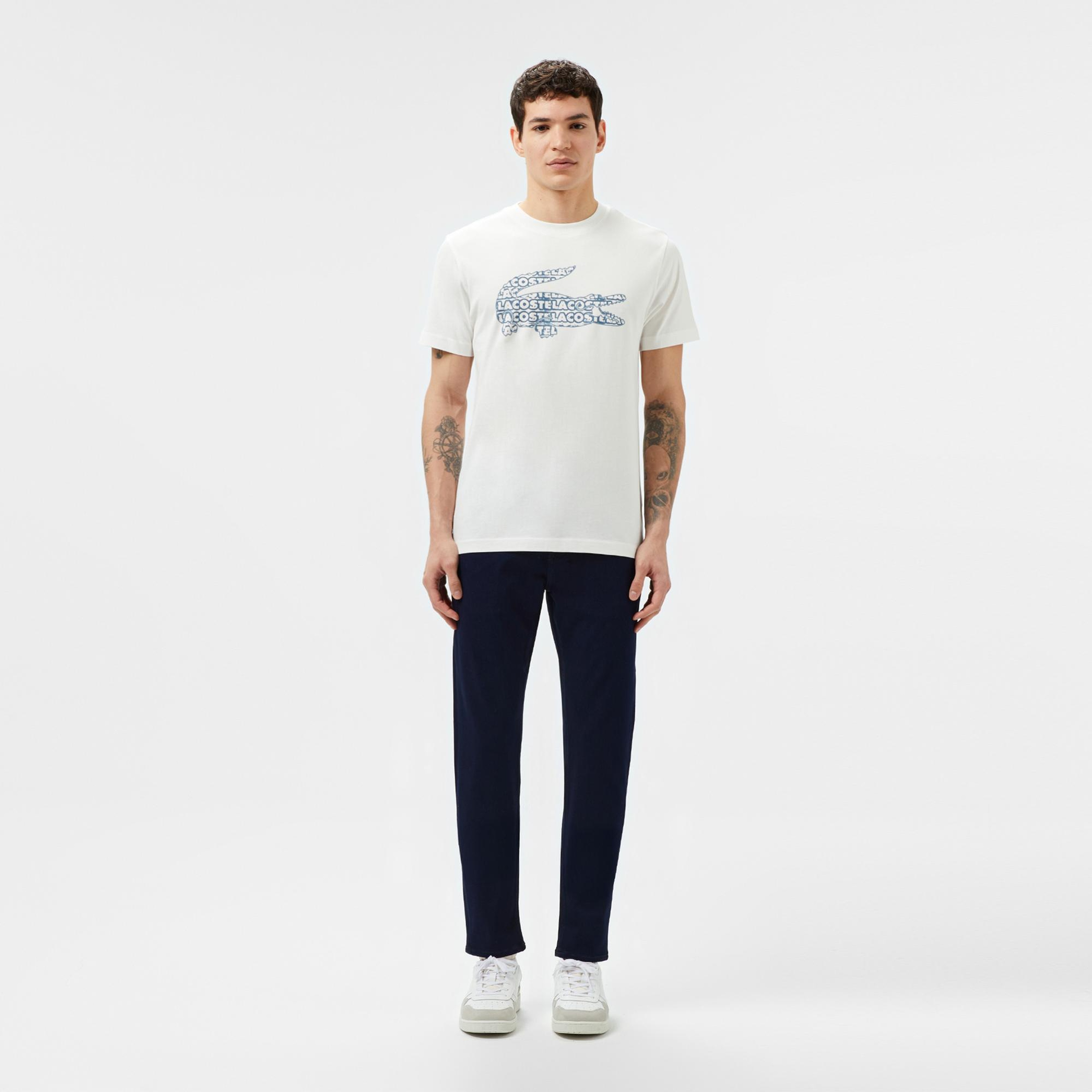 Lacoste Erkek Regular Fit Bisiklet Yaka Baskılı Beyaz T-Shirt