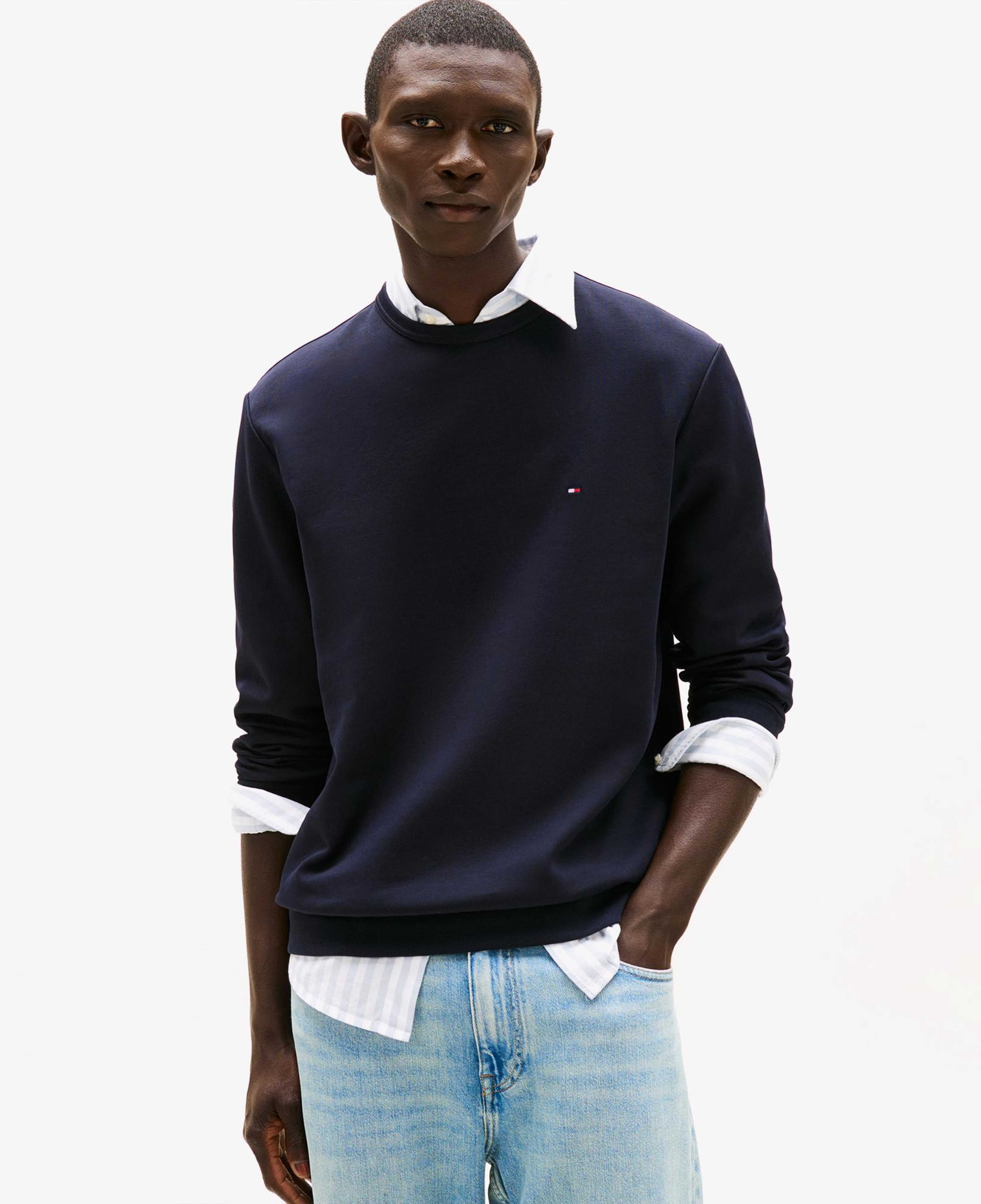 Tommy Hilfiger Essential Intechno Yuvarlak Yaka Erkek Lacivert Sweatshirt