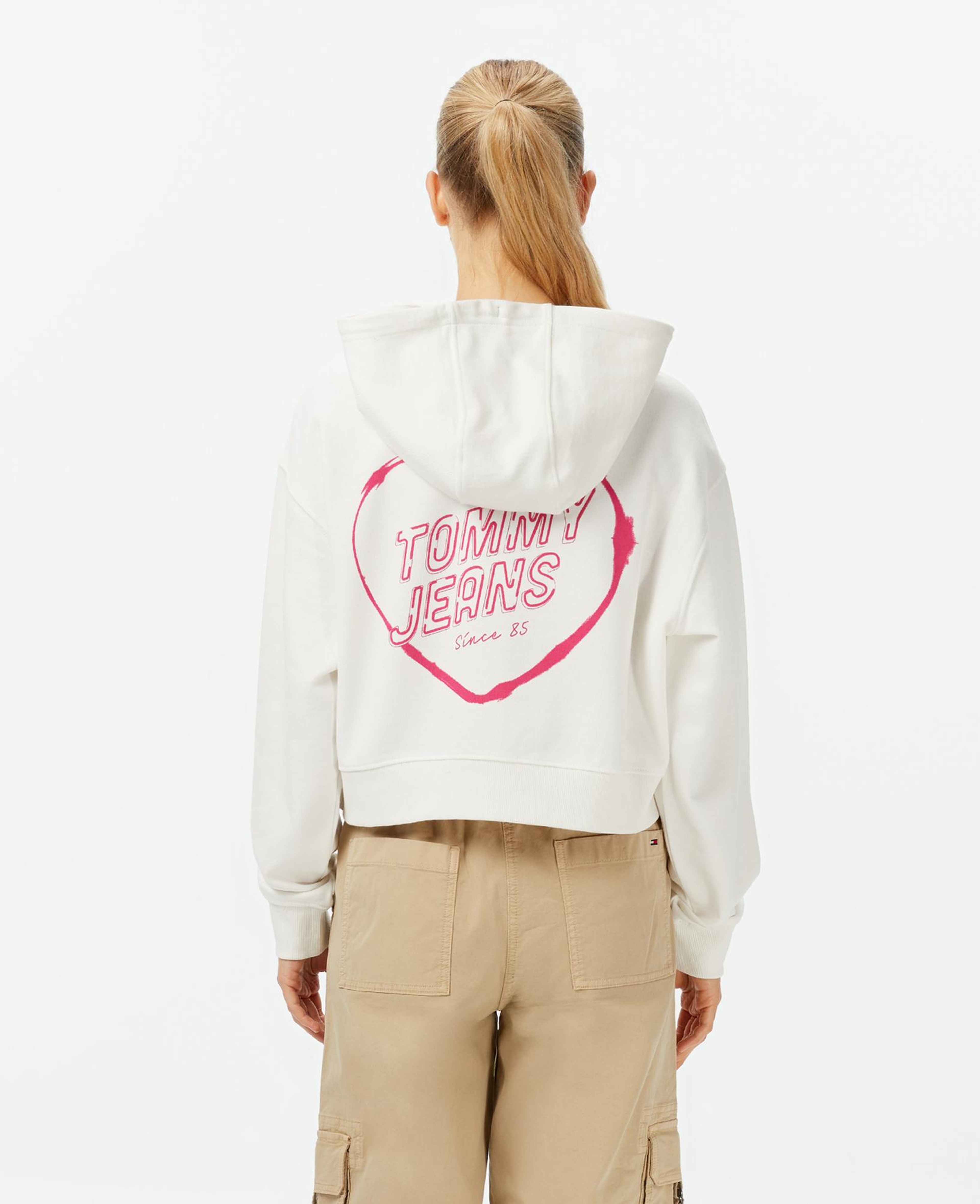 Tommy Jeans Relax Crop Heart Kadın Beyaz Hoodie