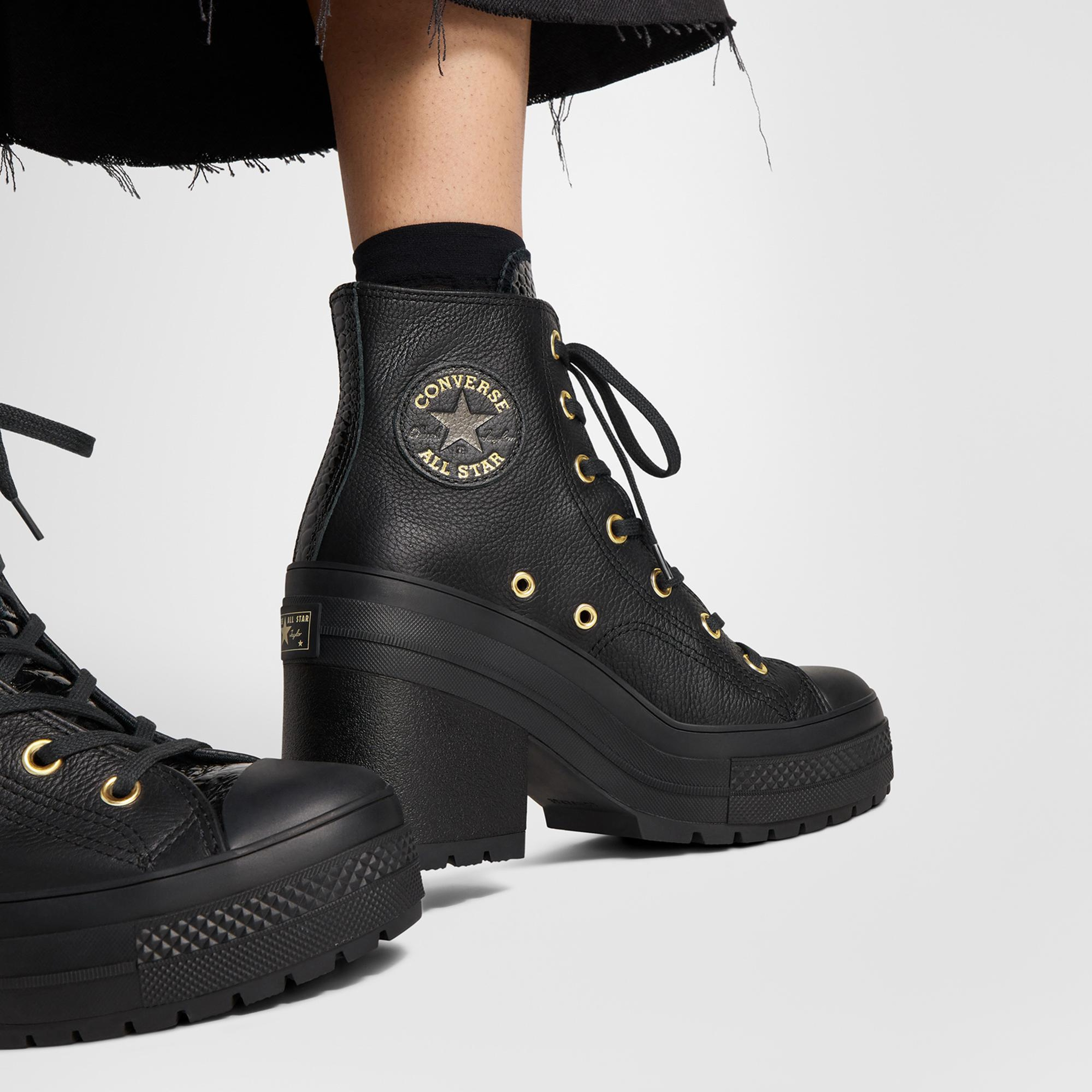 Converse Chuck 70 De Luxe Heel Unisex Siyah Deri Platform Sneaker