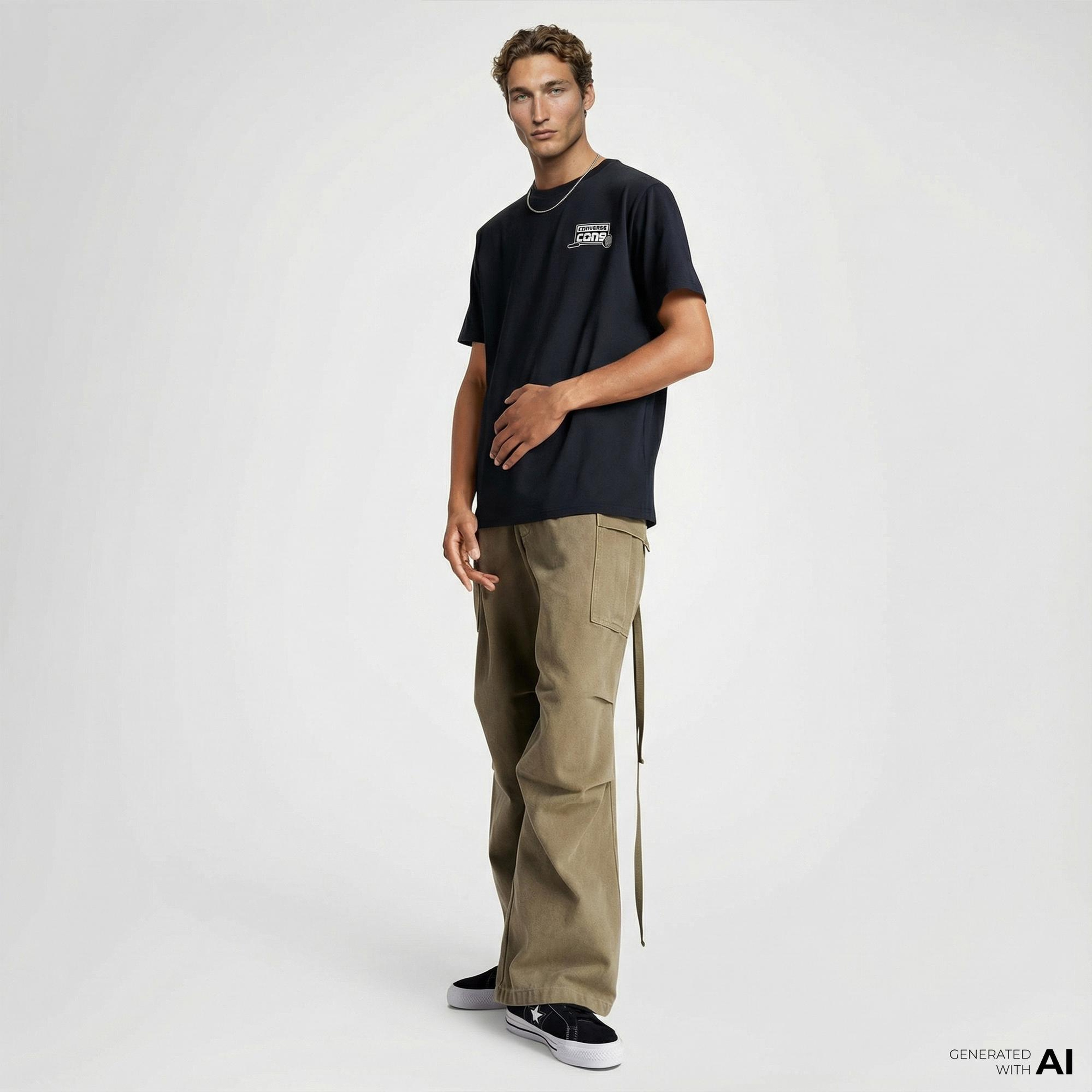 Converse Erkek Loose Fit Baskılı Siyah T-Shirt