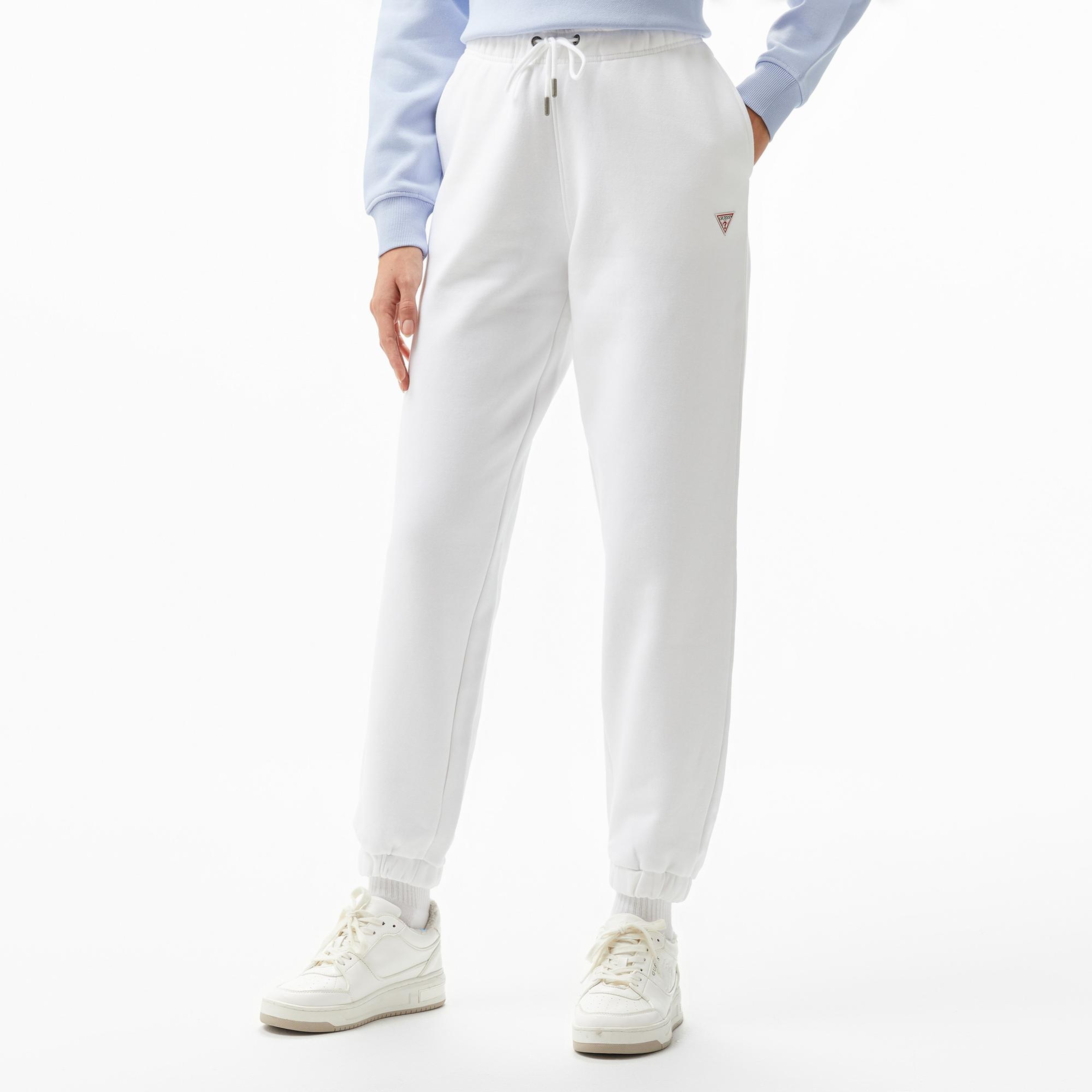 Guess Triangle Label Jo Organic Soft Fleece 350 Kadın Beyaz Eşofman Altı